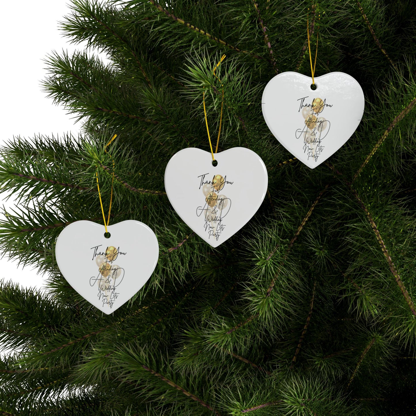 Wedding Thank You Ceramic Ornaments, Two-Sided Print, Holiday Decor, Bridal Shower Favors, Custom Keepsakes, Party Gifts