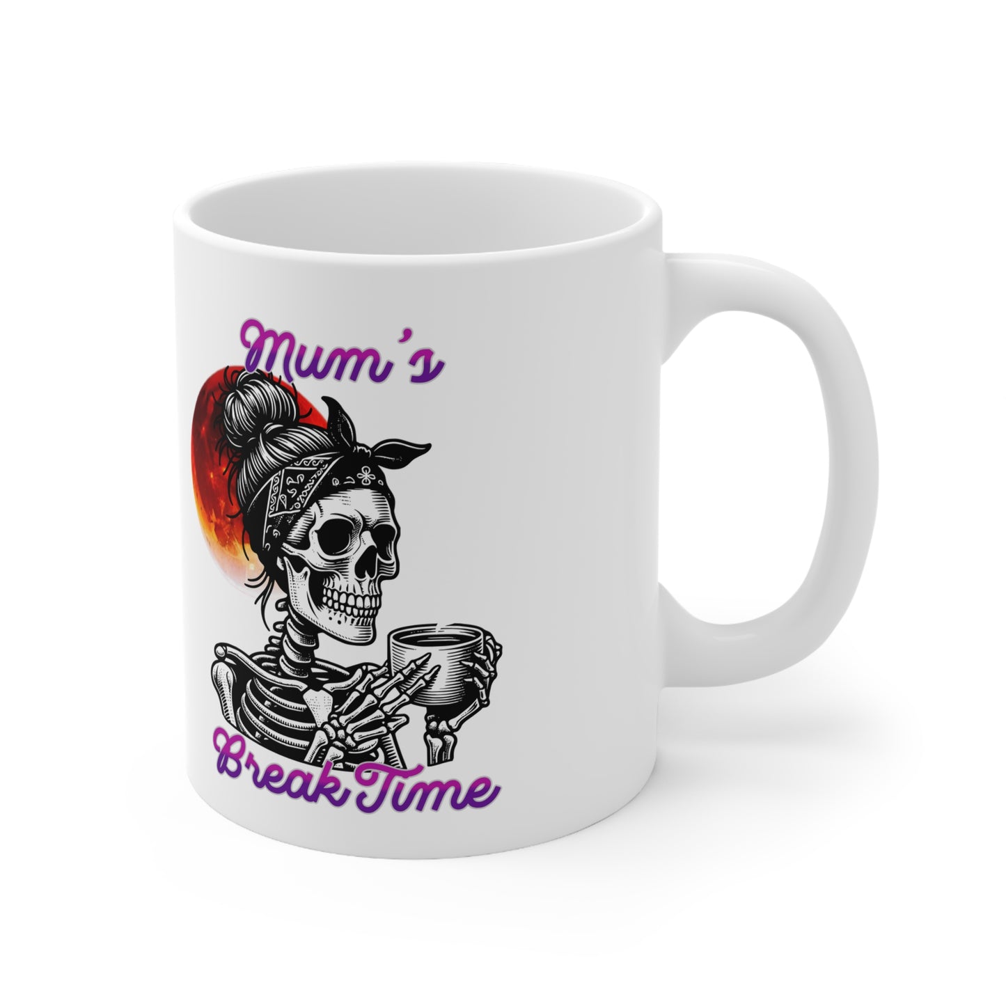 Skull Mom Coffee Mug, Unique Gift for Moms, Halloween Decor, Break Time Cup, Coffee Lovers, 11oz and 15oz Available