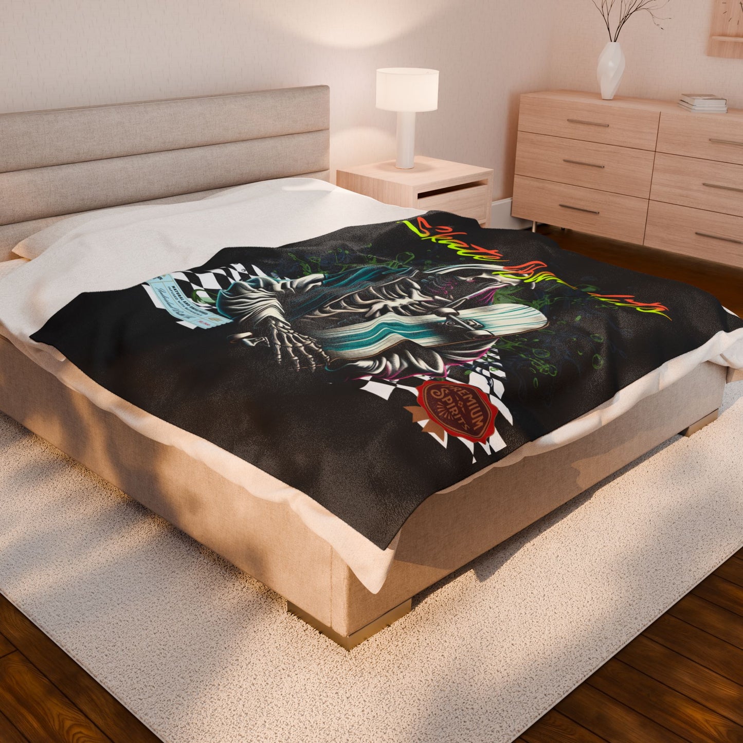Skate Bandits Velveteen Plush Blanket - Cozy Throw for Skaters, Home Decor, Gift for Skateboard Lovers, Halloween Blanket, Retro Vibe