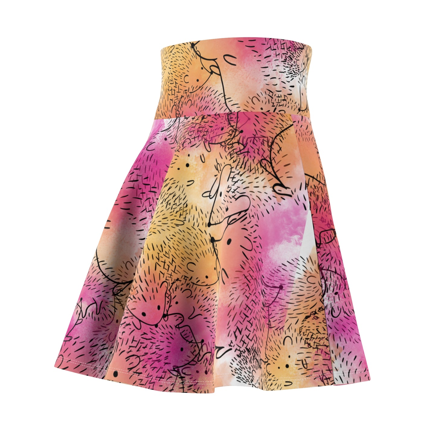Whimsical Hedgehog Print Skater Skirt, Cute Floral Skirt, Summer Fashion, Festival Outfit, Gift for Her, Casual Wear