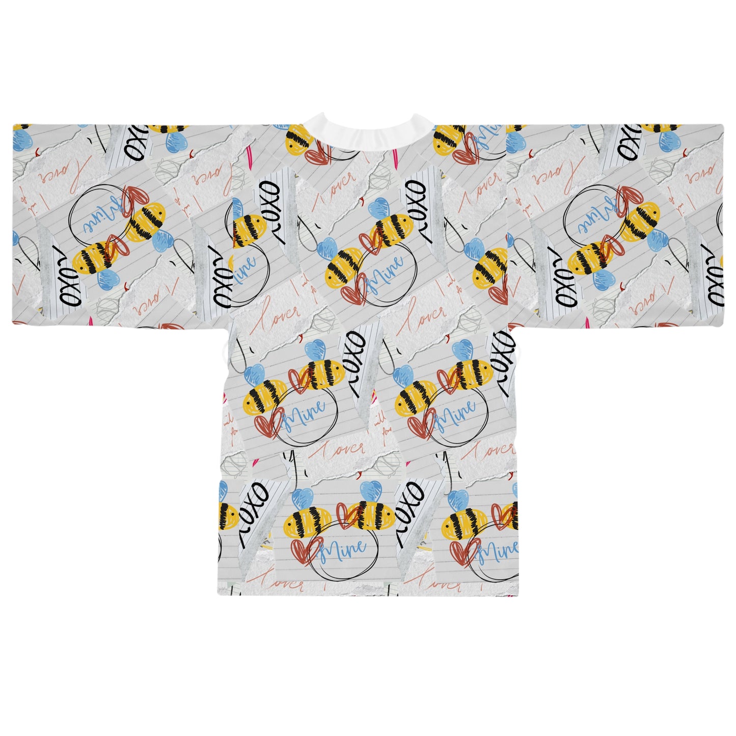 Bee-Inspired Long Sleeve Kimono Robe, Relaxing Loungewear, Gift for Her, Cozy Spa Day Attire, Summer Nights Robe, Unique Bee Print