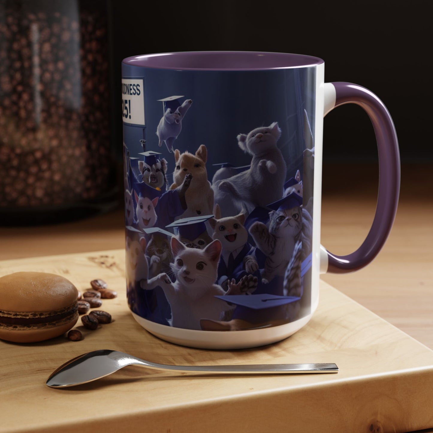 Anime Graduation Theme Accent Coffee Mug - Funny Cat & Dog Design, Perfect Gift for 2025 Grads, Inspirational Coffee Mug, Celebration Mug