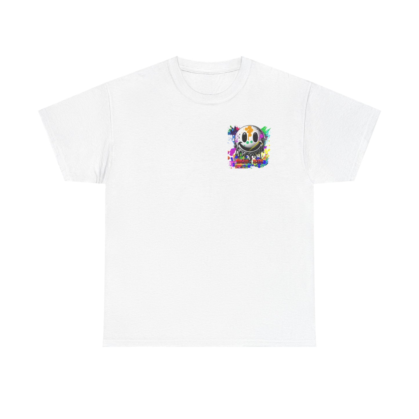 Colorful Graffiti Tee, Unisex Heavy Cotton Tee with Smiley Face Design, Streetwear Top, Graphic Tee for Art Lovers, Casual Gift for Friends