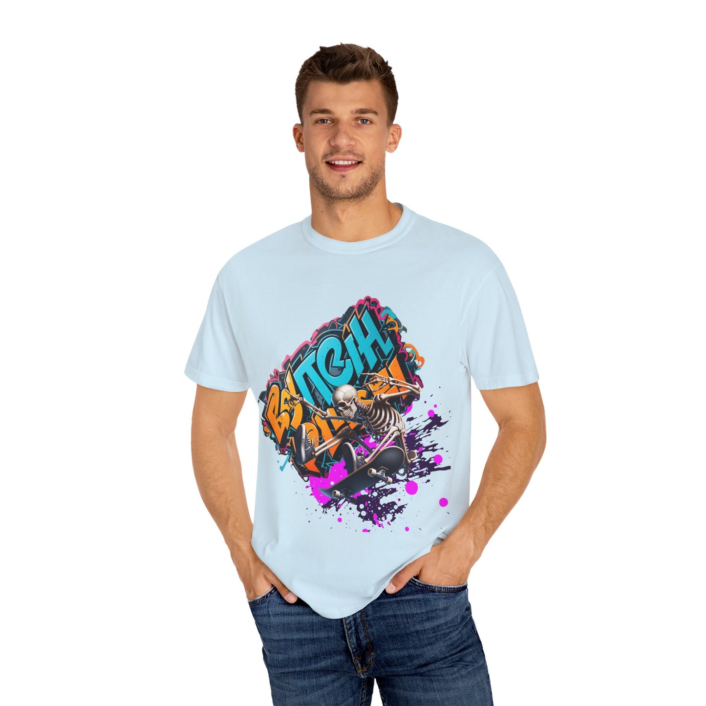 Edgy Skeleton Graffiti T-Shirt, Unisex Graphic Tee, Halloween Costume Shirt, Streetwear Style, Cool Gift for Teens
