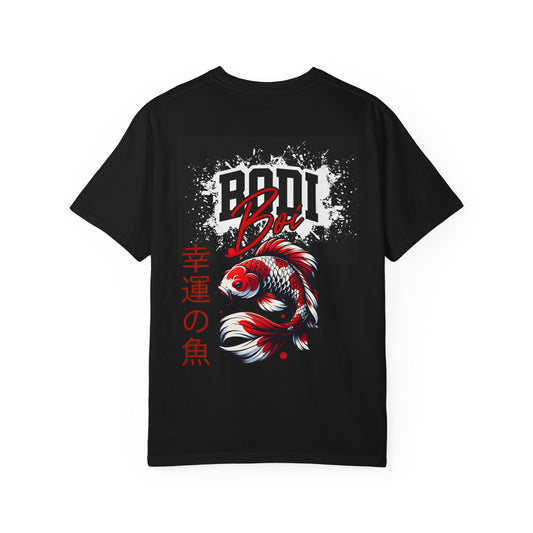 Garment-Dyed Unisex T-Shirt with Bold Koi Design, Trendy Streetwear, Gift for Casual Wear, Unique Graphic Tee, Perfect for Summer Vibes