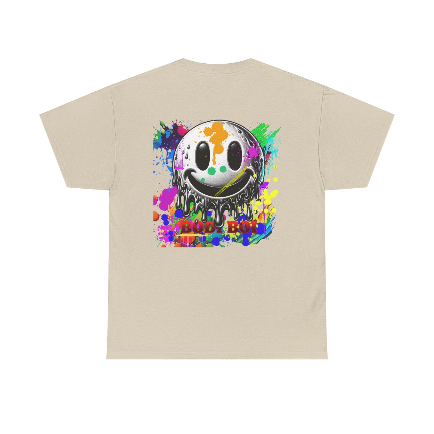Colorful Graffiti Tee, Unisex Heavy Cotton Tee with Smiley Face Design, Streetwear Top, Graphic Tee for Art Lovers, Casual Gift for Friends