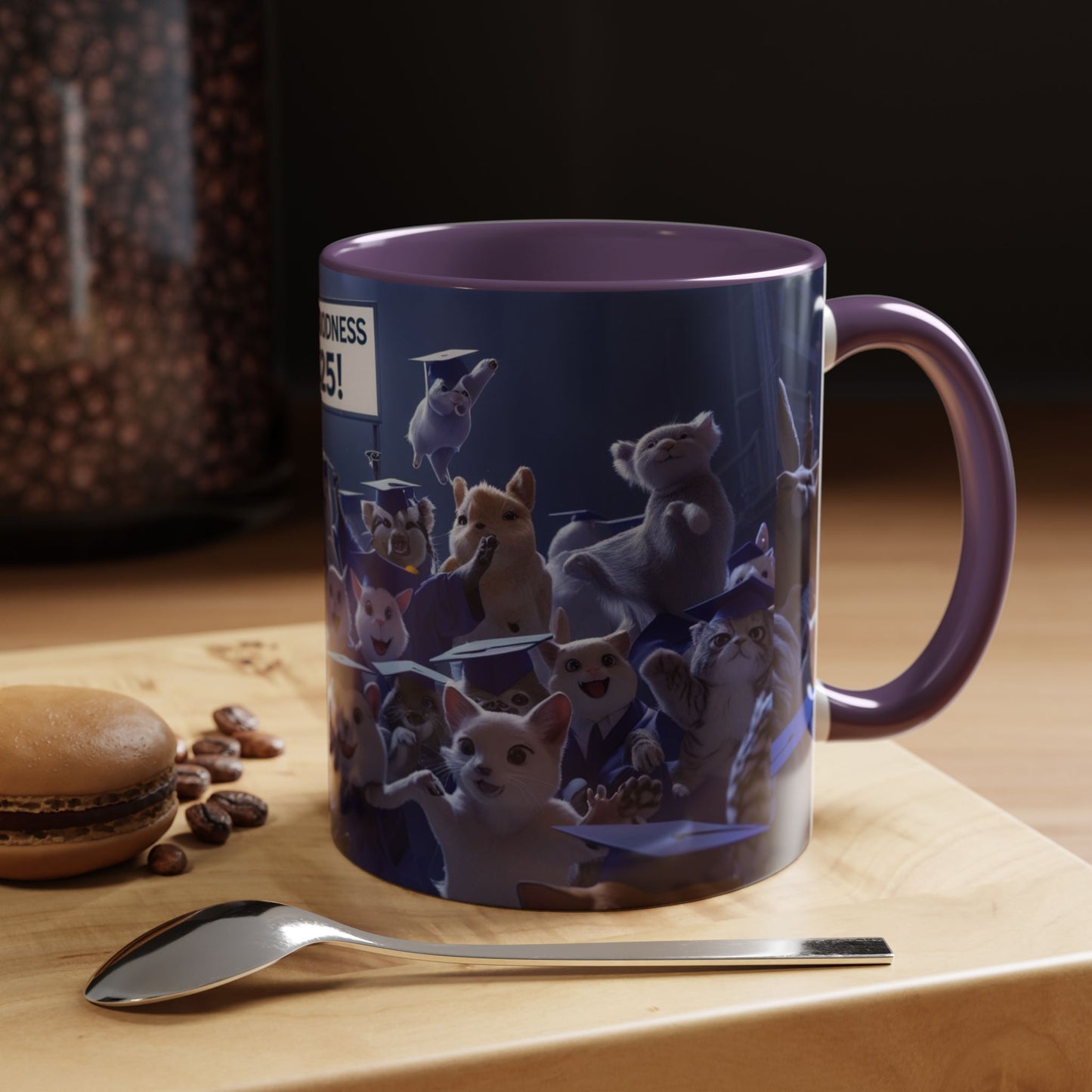 Anime Graduation Theme Accent Coffee Mug - Funny Cat & Dog Design, Perfect Gift for 2025 Grads, Inspirational Coffee Mug, Celebration Mug