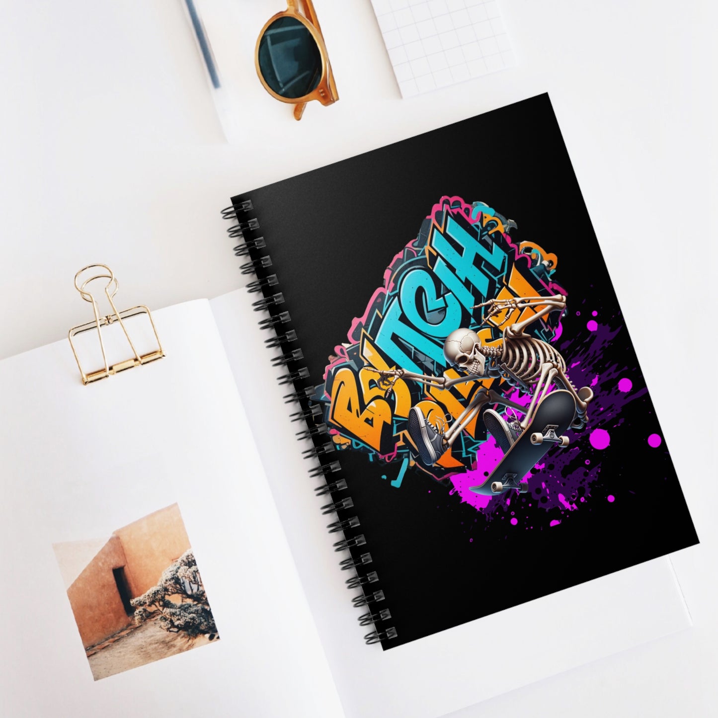 Skateboard Skull Spiral Notebook - Artistic Sketchbook for Creatives, Journaling, Note Taking, Gift for Skaters, College Supplies, [...]