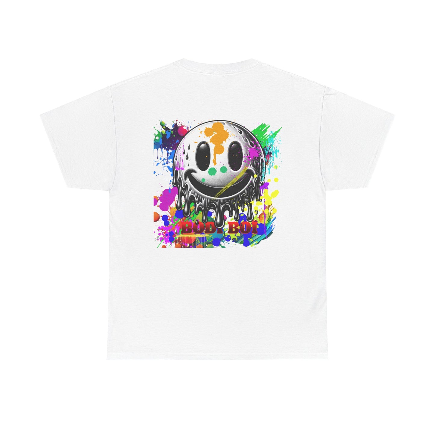 Colorful Graffiti Tee, Unisex Heavy Cotton Tee with Smiley Face Design, Streetwear Top, Graphic Tee for Art Lovers, Casual Gift for Friends