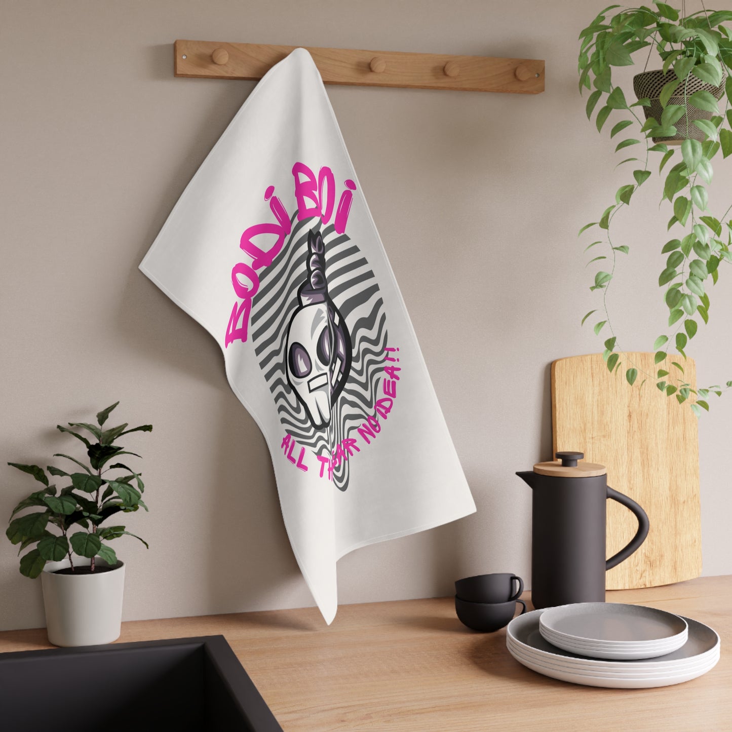Gothic Skull Tea Towels | All The Grim No Death | Unique Kitchen Decor, Gift for Halloween, Quirky Home Accessories