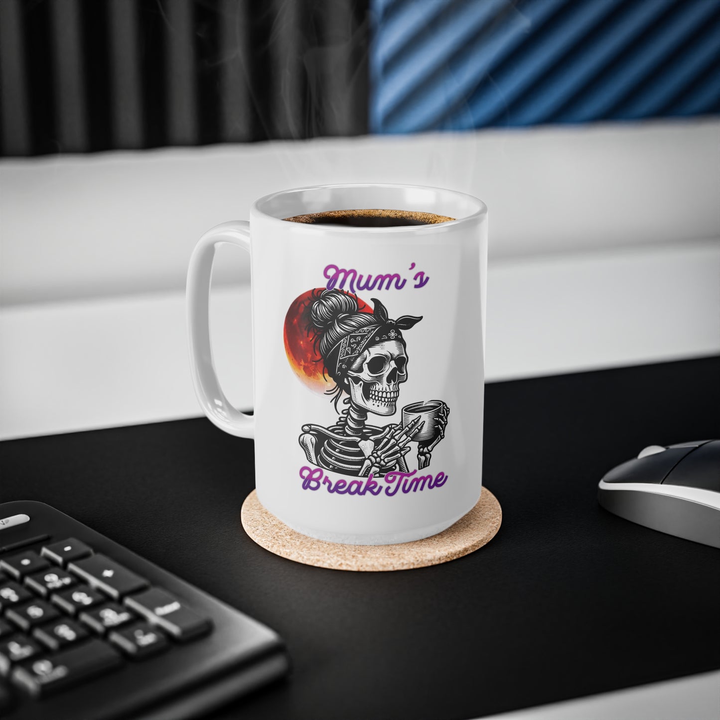 Skull Mom Coffee Mug, Unique Gift for Moms, Halloween Decor, Break Time Cup, Coffee Lovers, 11oz and 15oz Available