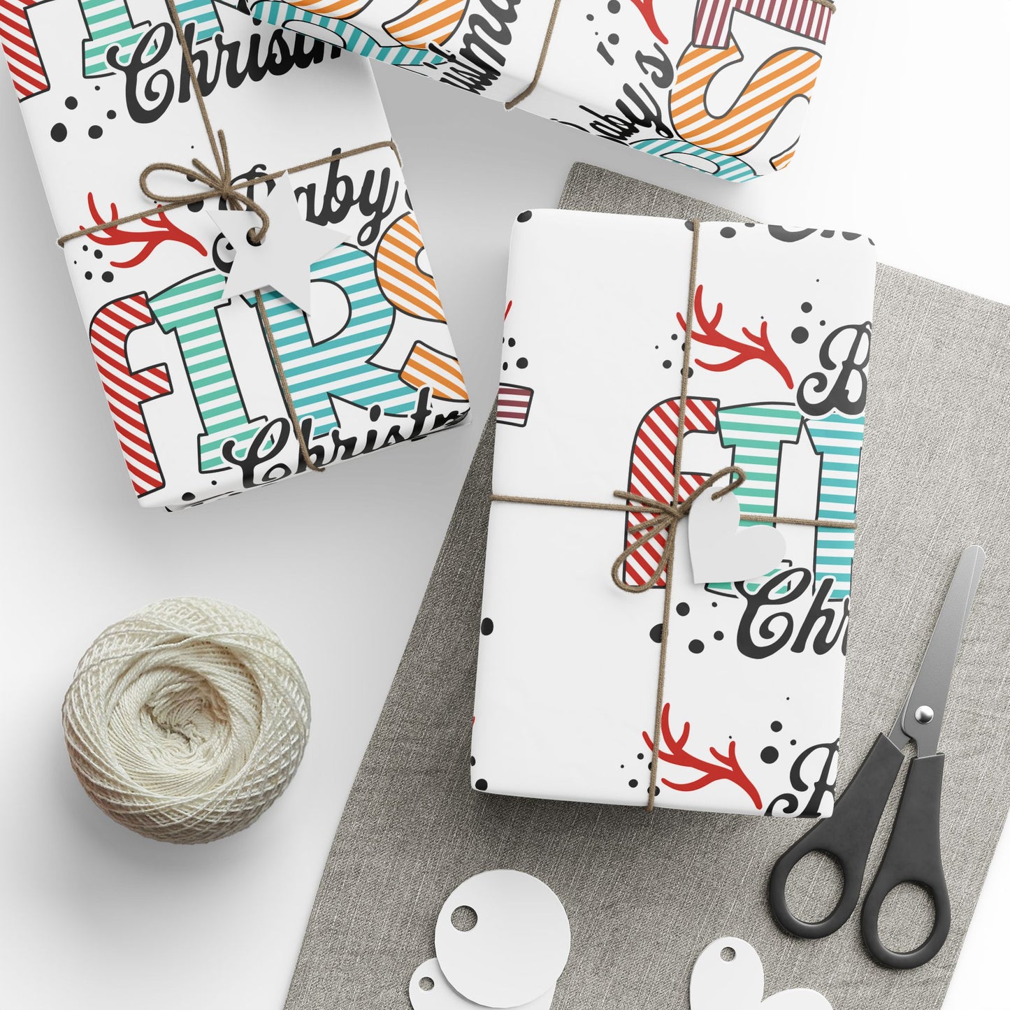 Frist Xmas, Festive Wrapping Paper for Gifts, Christmas, Birthdays, Weddings, Special Occasions