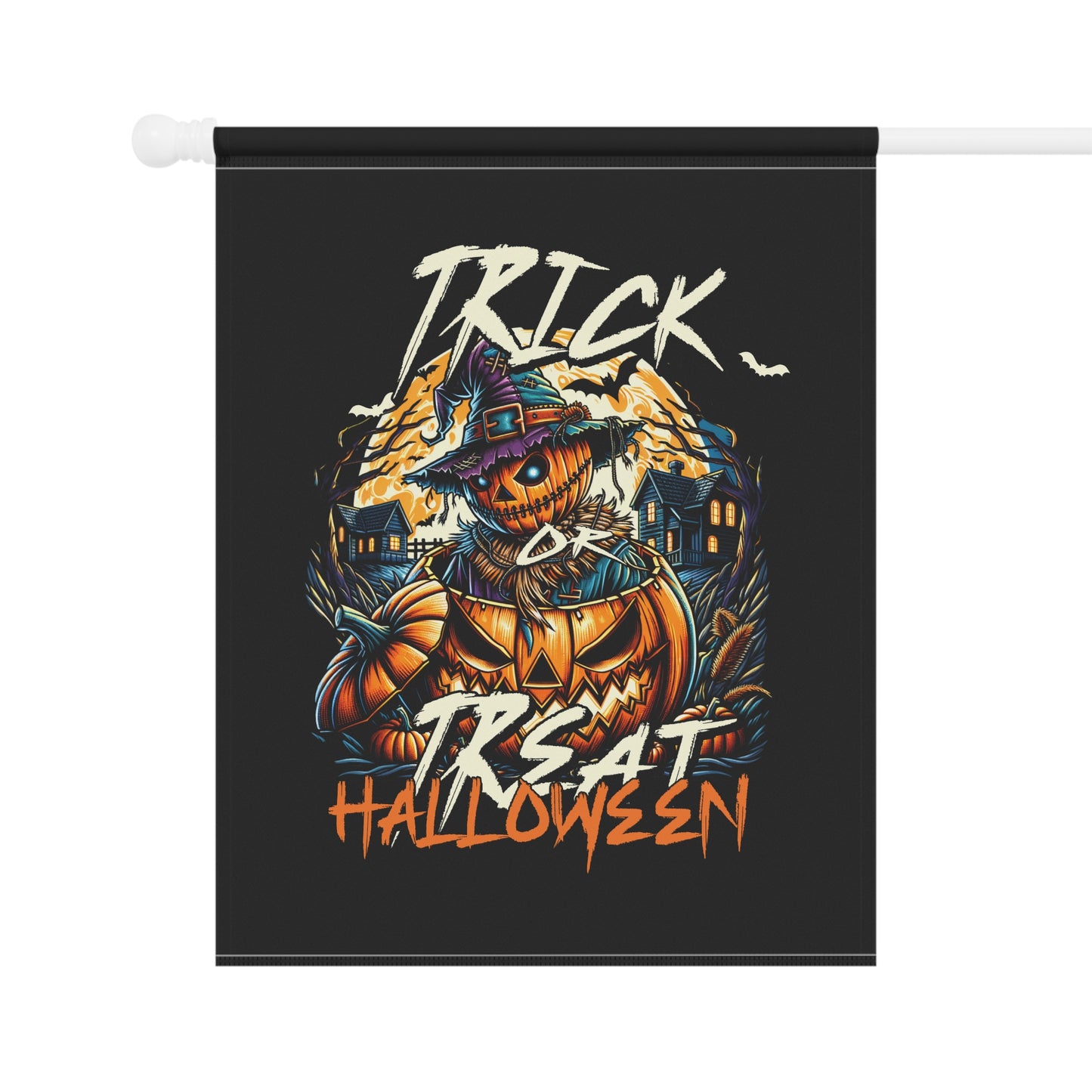 Halloween Garden Flag, Trick or Treat Banner, Scarecrow Decoration, Spooky Outdoor Decor, Fall Home Accents