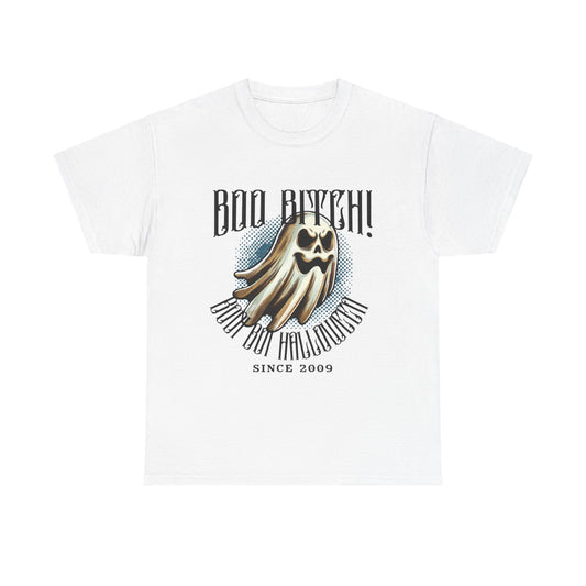 Boo Biych! Halloween Unisex Heavy Cotton Tee, Spooky T-Shirt, Halloween Costume Top, Ghost Graphic Shirt, October Festive Apparel
