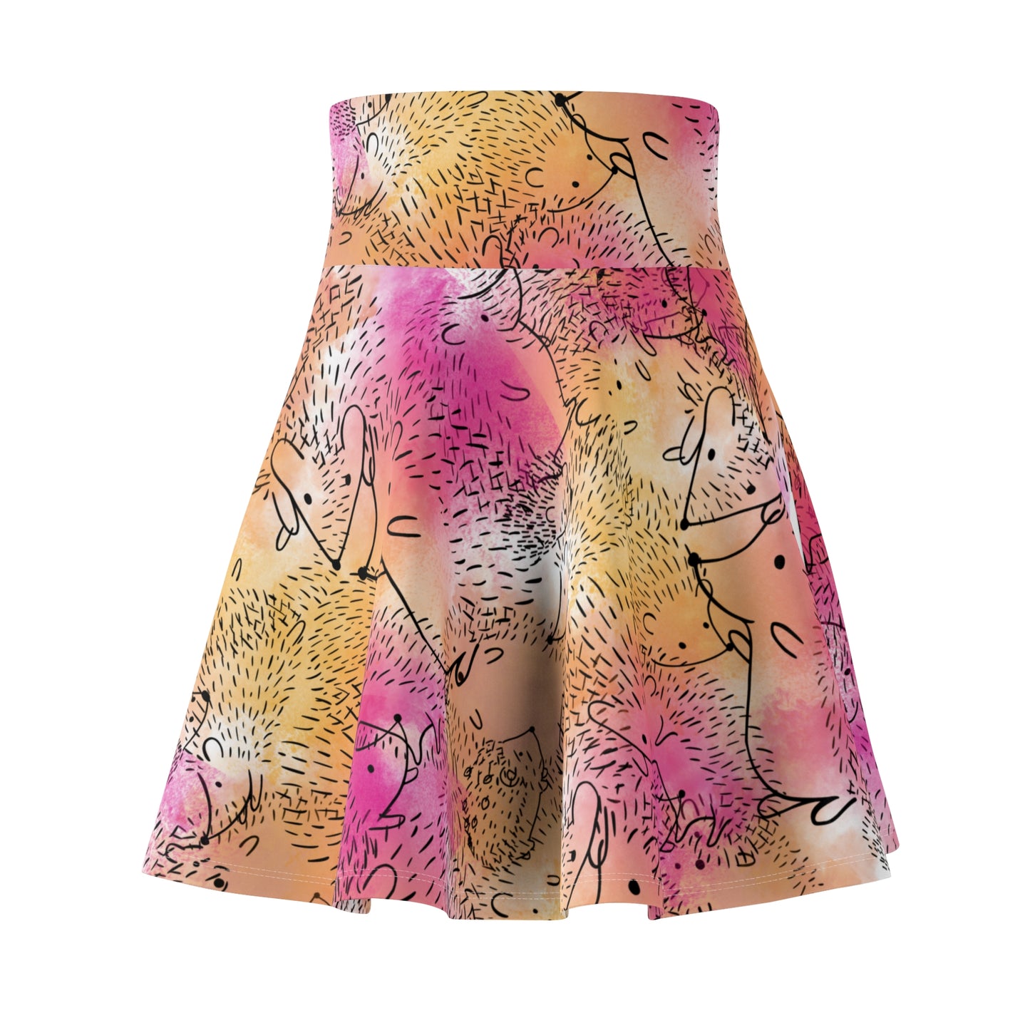 Whimsical Hedgehog Print Skater Skirt, Cute Floral Skirt, Summer Fashion, Festival Outfit, Gift for Her, Casual Wear