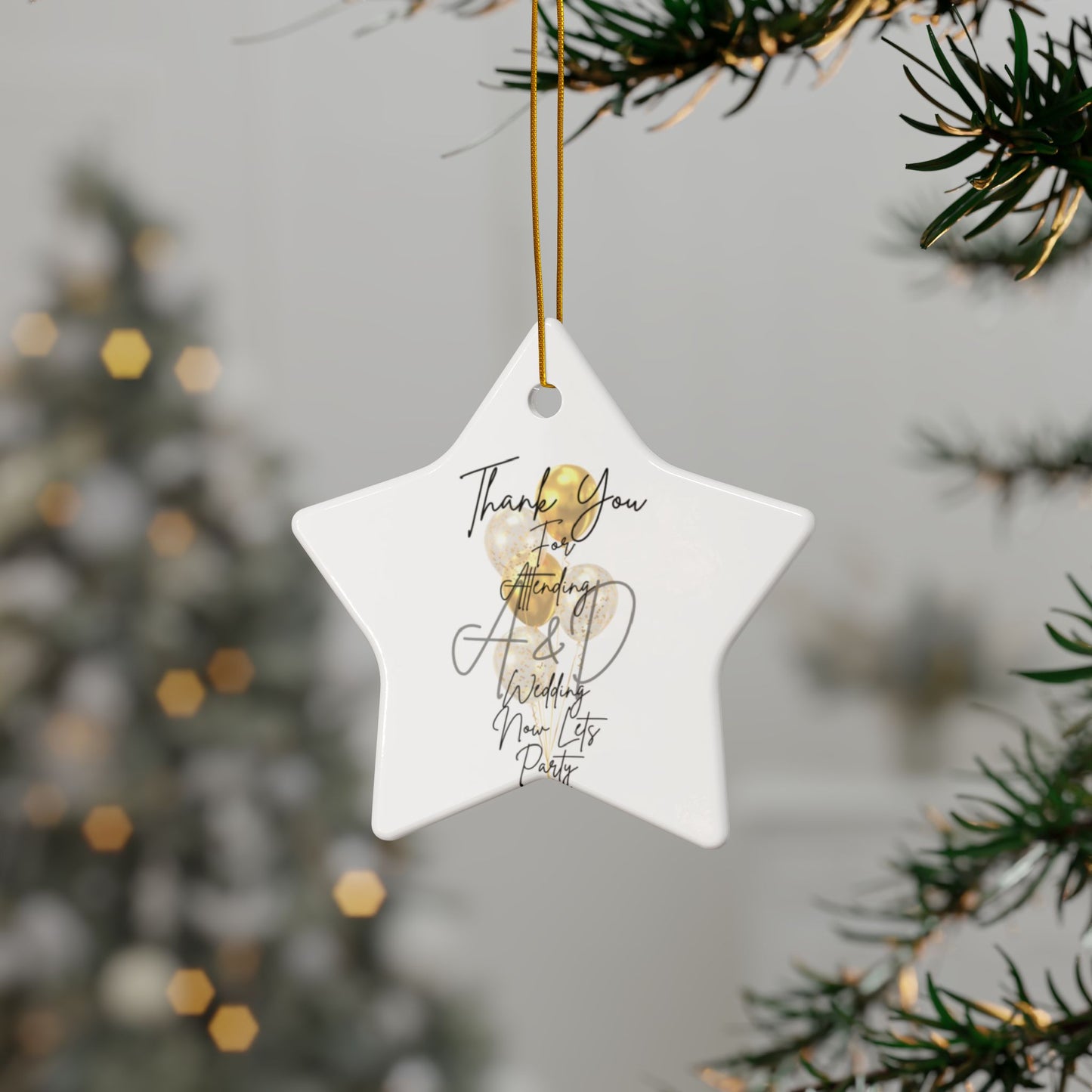 Wedding Thank You Ceramic Ornaments, Two-Sided Print, Holiday Decor, Bridal Shower Favors, Custom Keepsakes, Party Gifts