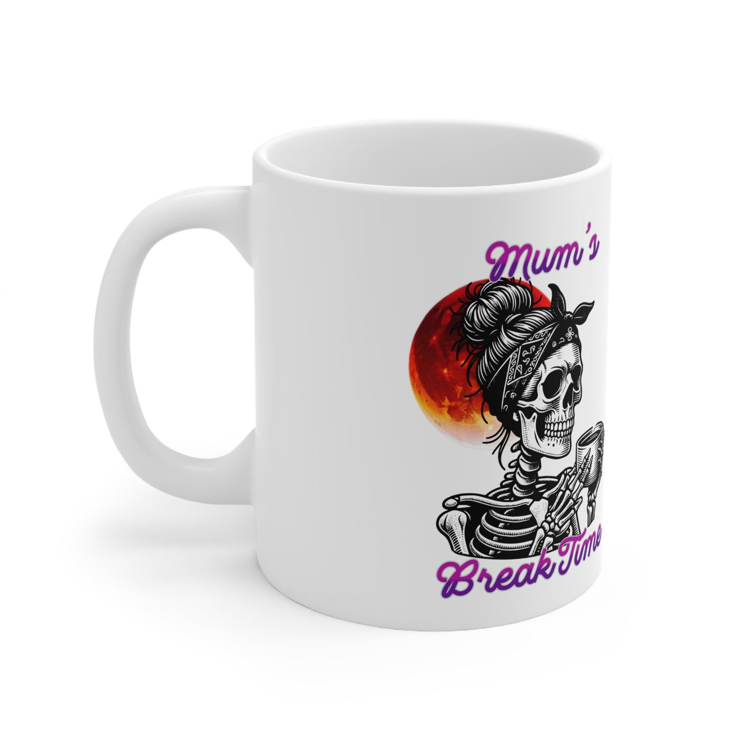 Skull Mom Coffee Mug, Unique Gift for Moms, Halloween Decor, Break Time Cup, Coffee Lovers, 11oz and 15oz Available