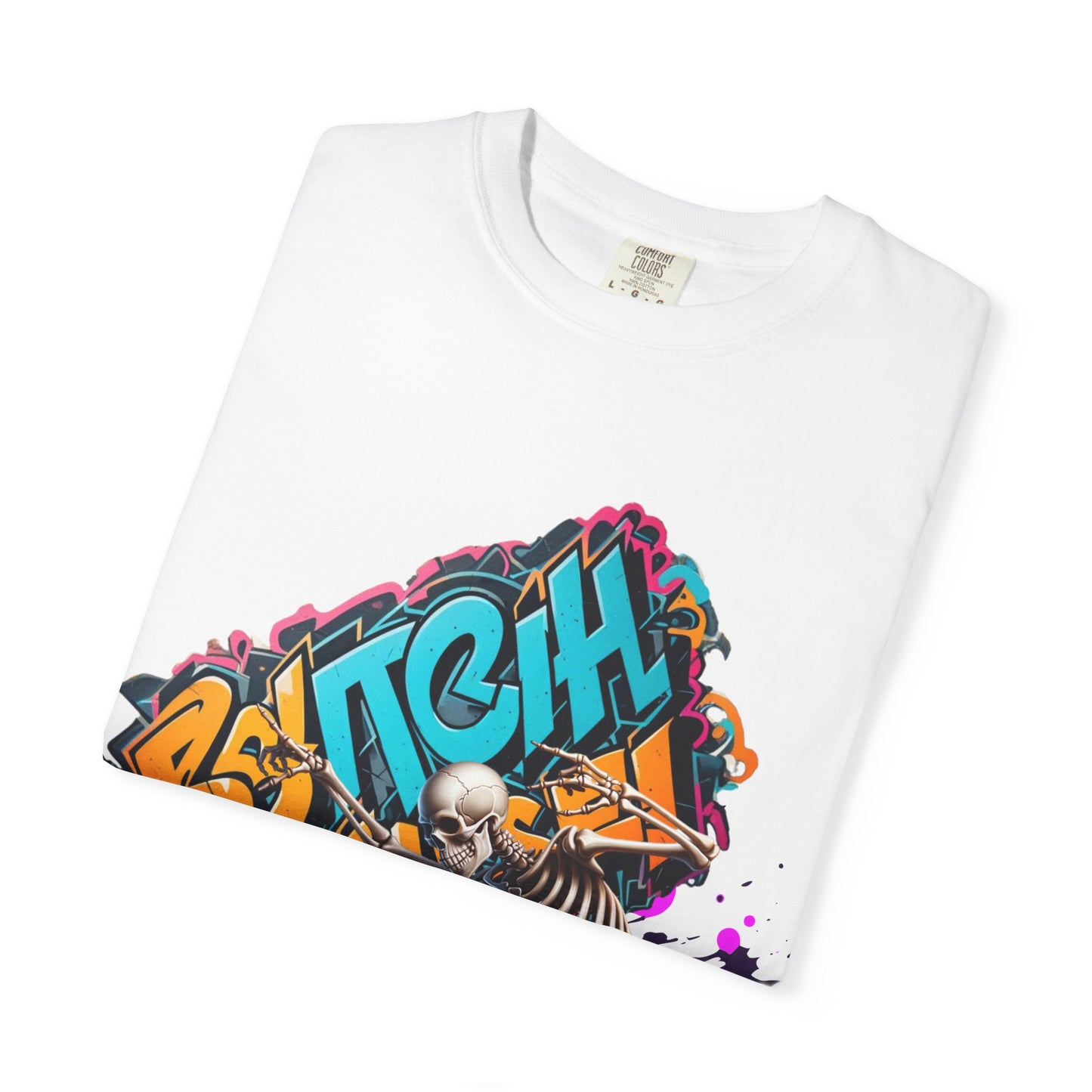 Edgy Skeleton Graffiti T-Shirt, Unisex Graphic Tee, Halloween Costume Shirt, Streetwear Style, Cool Gift for Teens