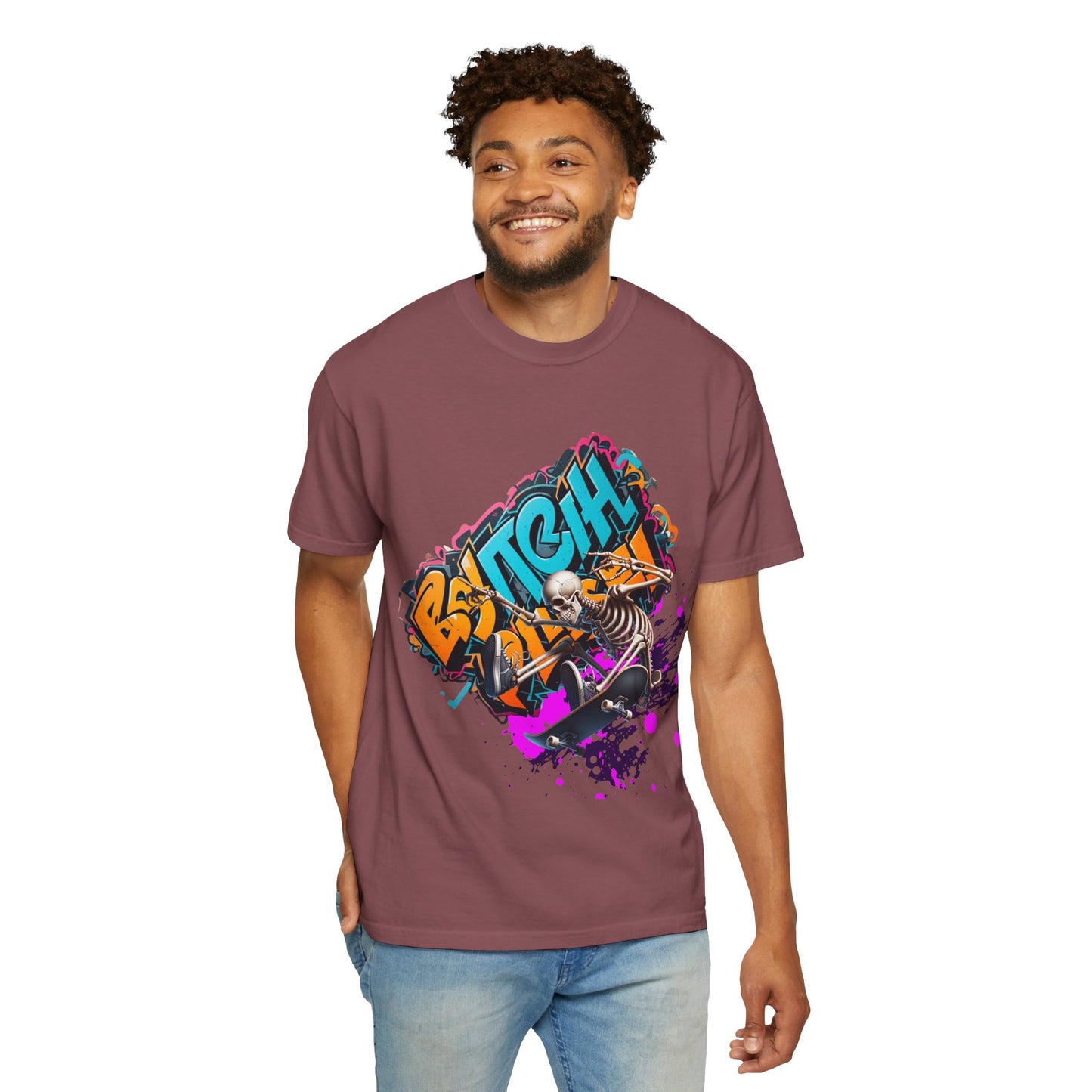 Edgy Skeleton Graffiti T-Shirt, Unisex Graphic Tee, Halloween Costume Shirt, Streetwear Style, Cool Gift for Teens