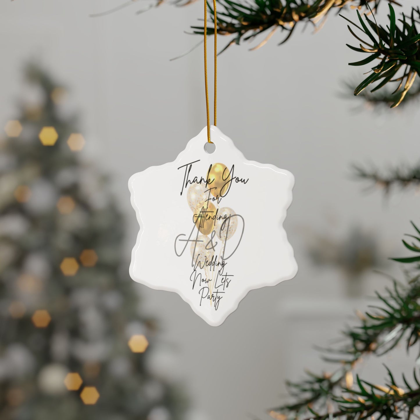 Wedding Thank You Ceramic Ornaments, Two-Sided Print, Holiday Decor, Bridal Shower Favors, Custom Keepsakes, Party Gifts