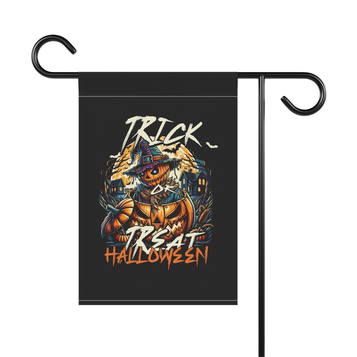 Halloween Garden Flag, Trick or Treat Banner, Scarecrow Decoration, Spooky Outdoor Decor, Fall Home Accents