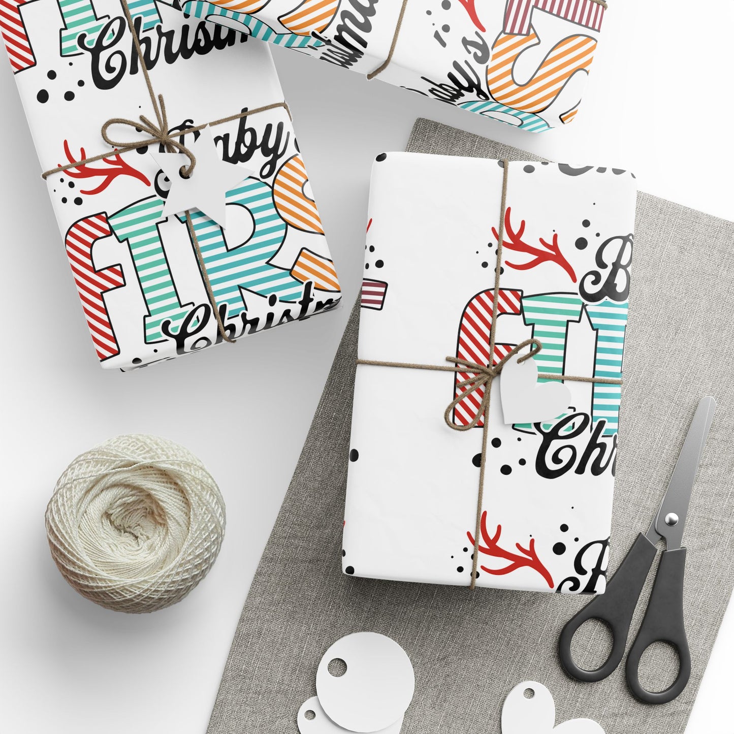 Frist Xmas, Festive Wrapping Paper for Gifts, Christmas, Birthdays, Weddings, Special Occasions