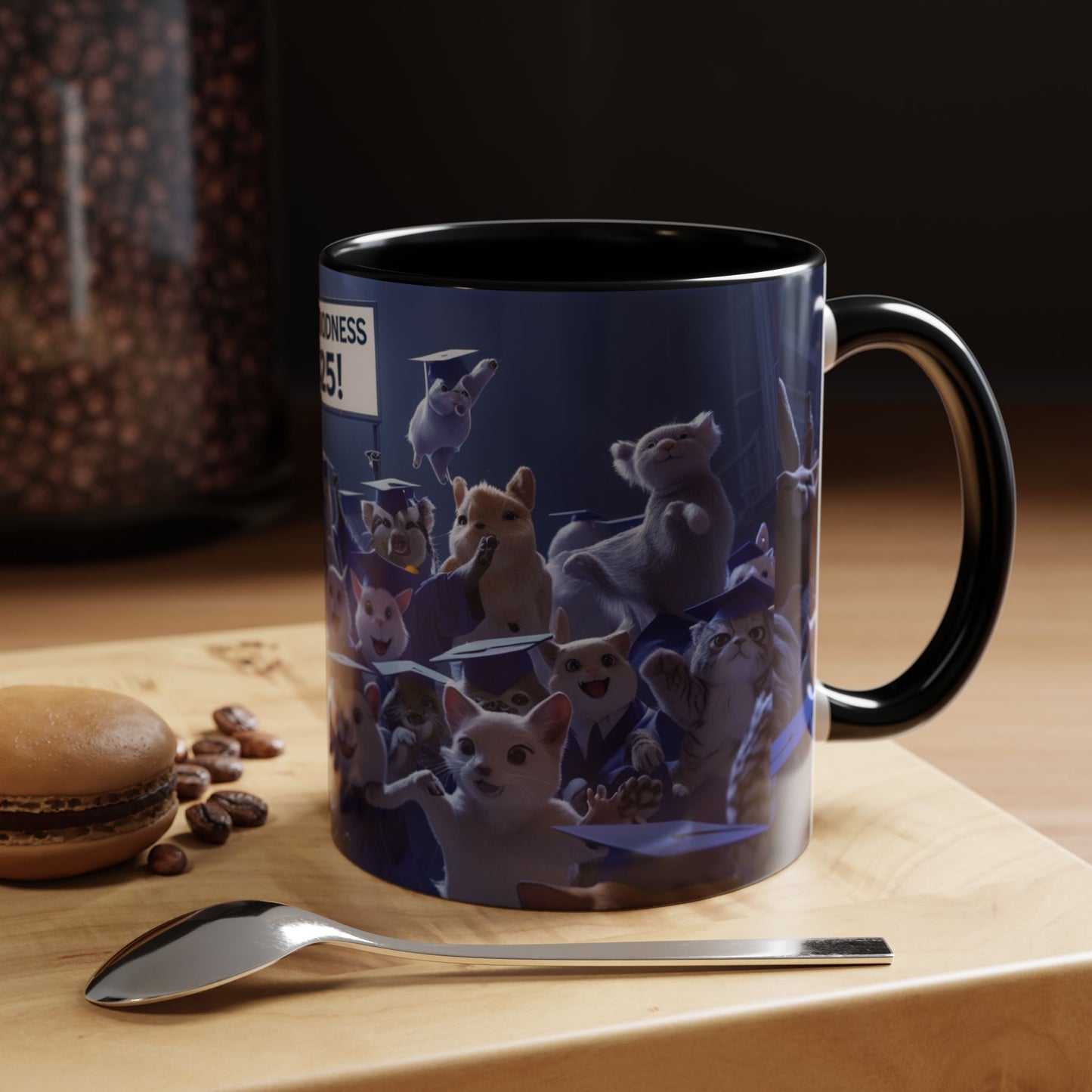 Anime Graduation Theme Accent Coffee Mug - Funny Cat & Dog Design, Perfect Gift for 2025 Grads, Inspirational Coffee Mug, Celebration Mug