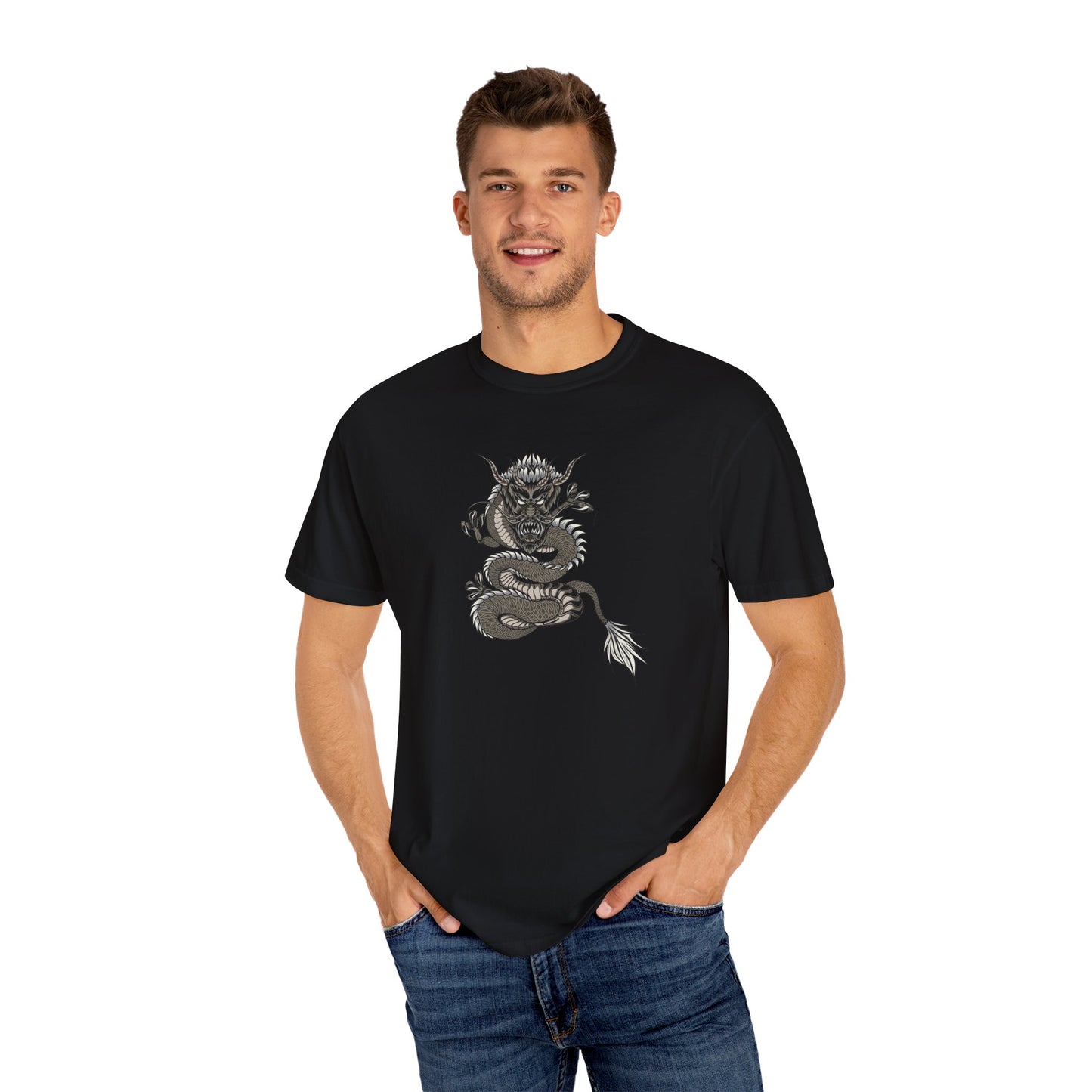 Dragon Design Unisex Garment-Dyed T-shirt, Graphic Tee, Casual Wear, Anime Apparel, Streetwear, Unique Gift for Him