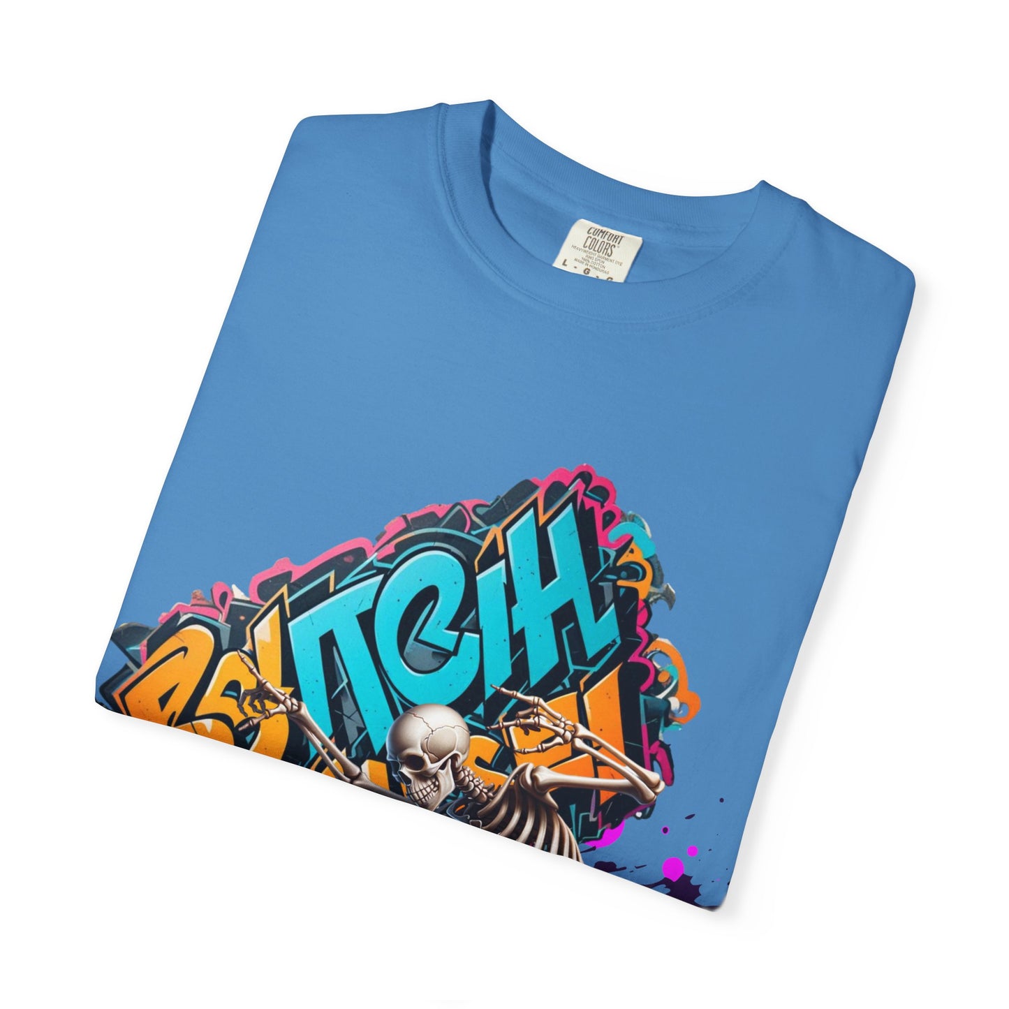 Edgy Skeleton Graffiti T-Shirt, Unisex Graphic Tee, Halloween Costume Shirt, Streetwear Style, Cool Gift for Teens