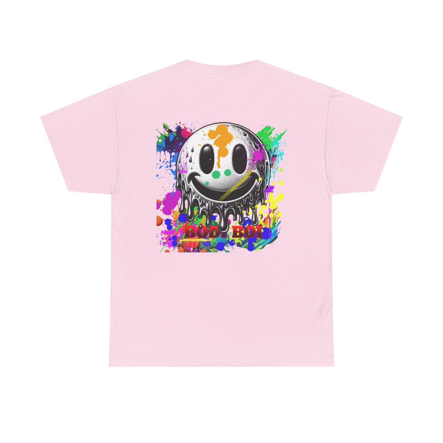 Colorful Graffiti Tee, Unisex Heavy Cotton Tee with Smiley Face Design, Streetwear Top, Graphic Tee for Art Lovers, Casual Gift for Friends
