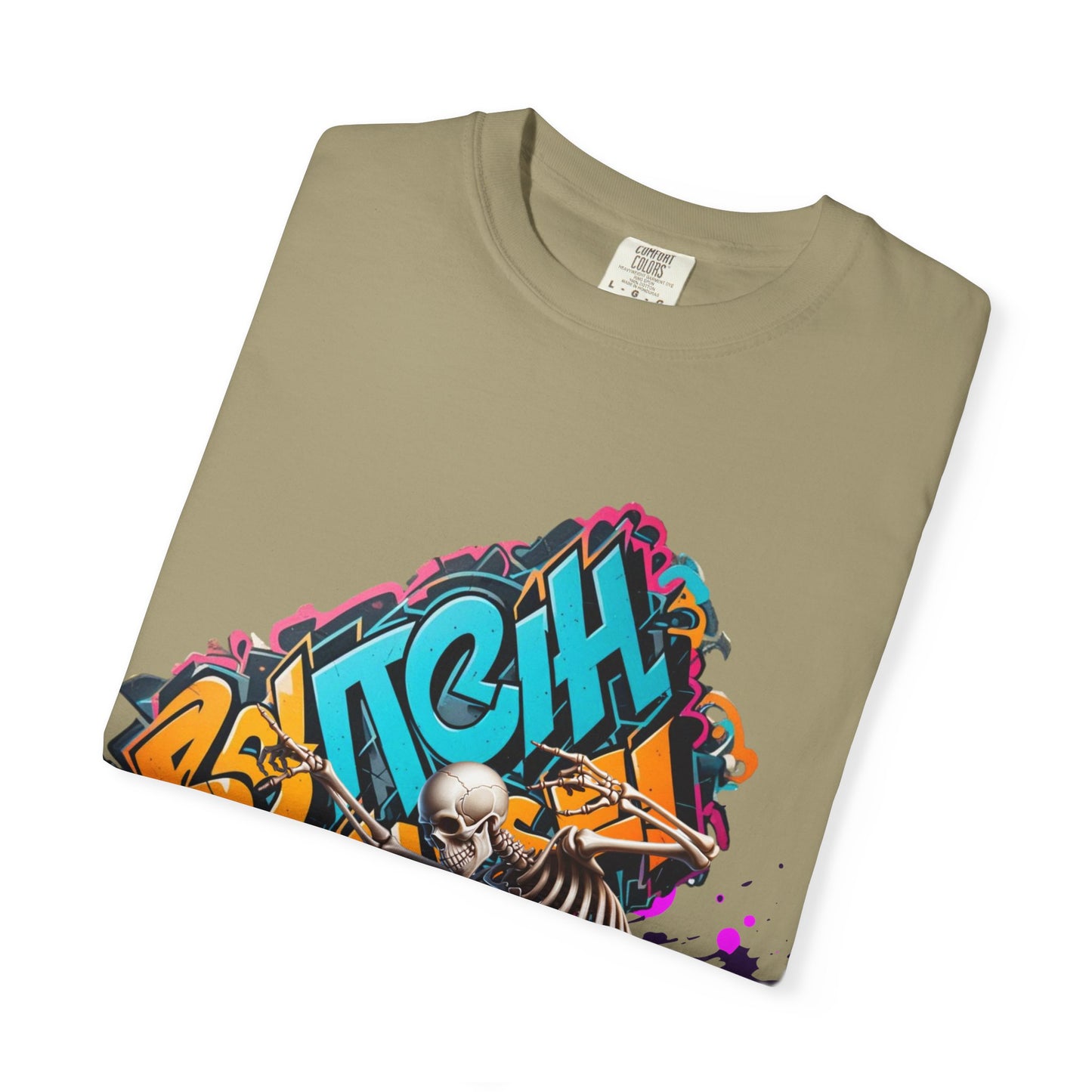 Edgy Skeleton Graffiti T-Shirt, Unisex Graphic Tee, Halloween Costume Shirt, Streetwear Style, Cool Gift for Teens