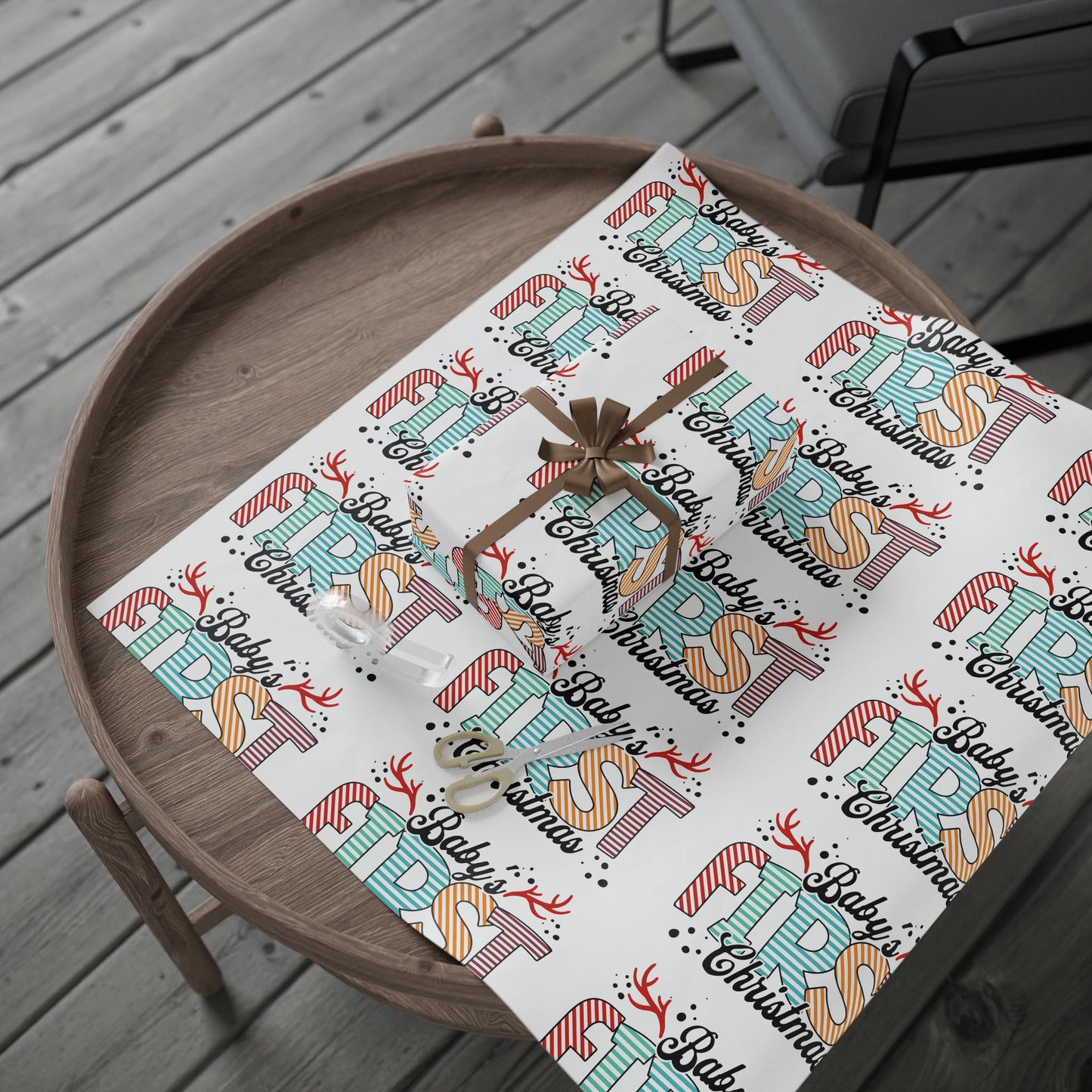 Frist Xmas, Festive Wrapping Paper for Gifts, Christmas, Birthdays, Weddings, Special Occasions