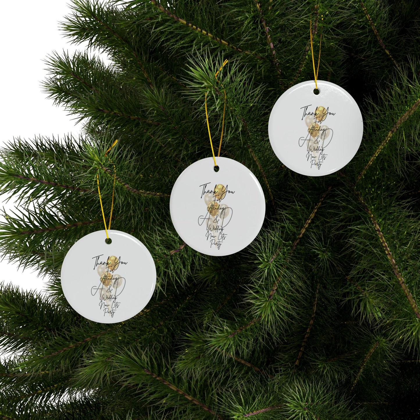 Wedding Thank You Ceramic Ornaments, Two-Sided Print, Holiday Decor, Bridal Shower Favors, Custom Keepsakes, Party Gifts