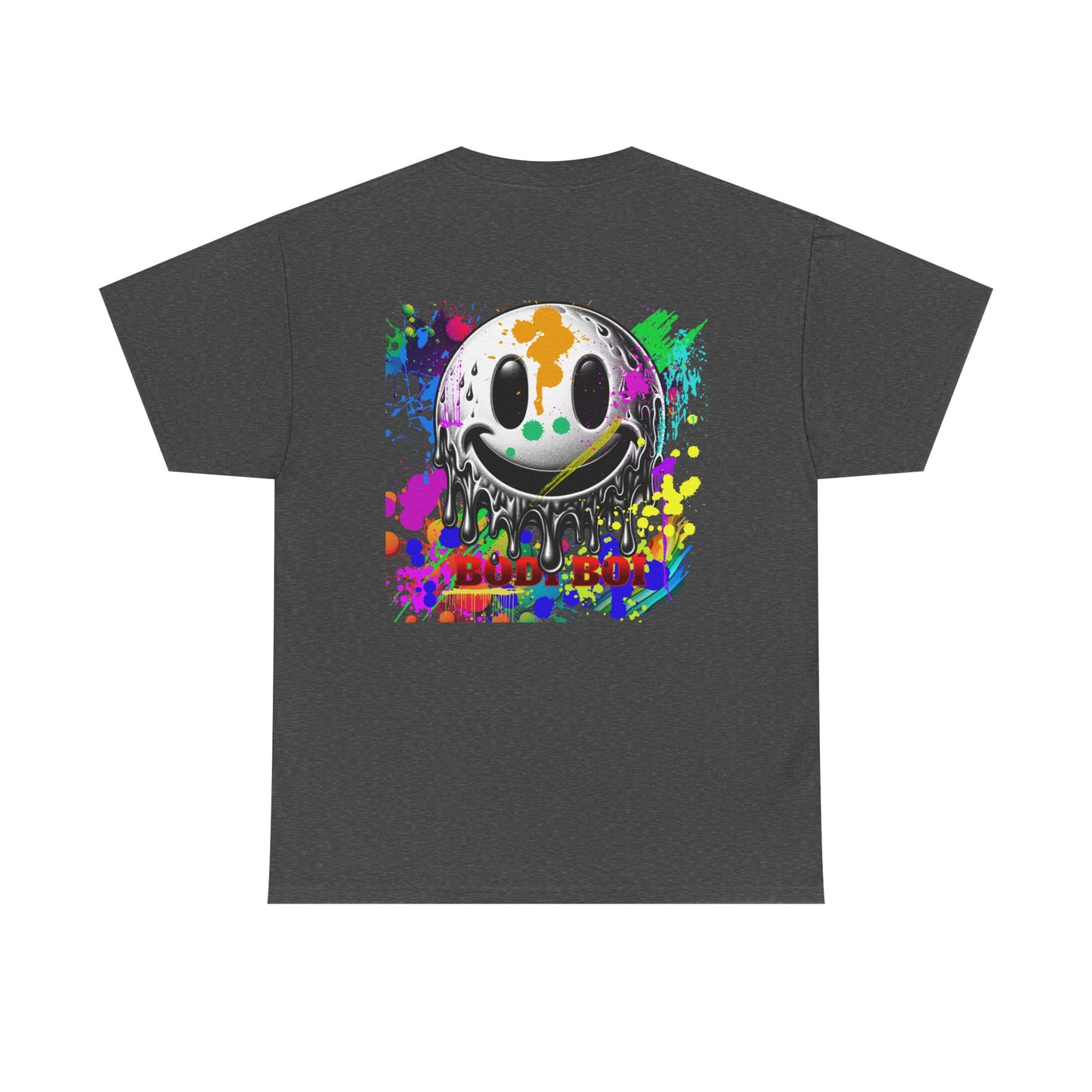 Colorful Graffiti Tee, Unisex Heavy Cotton Tee with Smiley Face Design, Streetwear Top, Graphic Tee for Art Lovers, Casual Gift for Friends