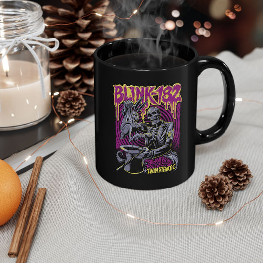 Blink-182 Graphic Mug, Cool Music Gift for Fans, 11oz Black Coffee Cup, Vintage Band Merchandise, Perfect for Birthdays and Holidays