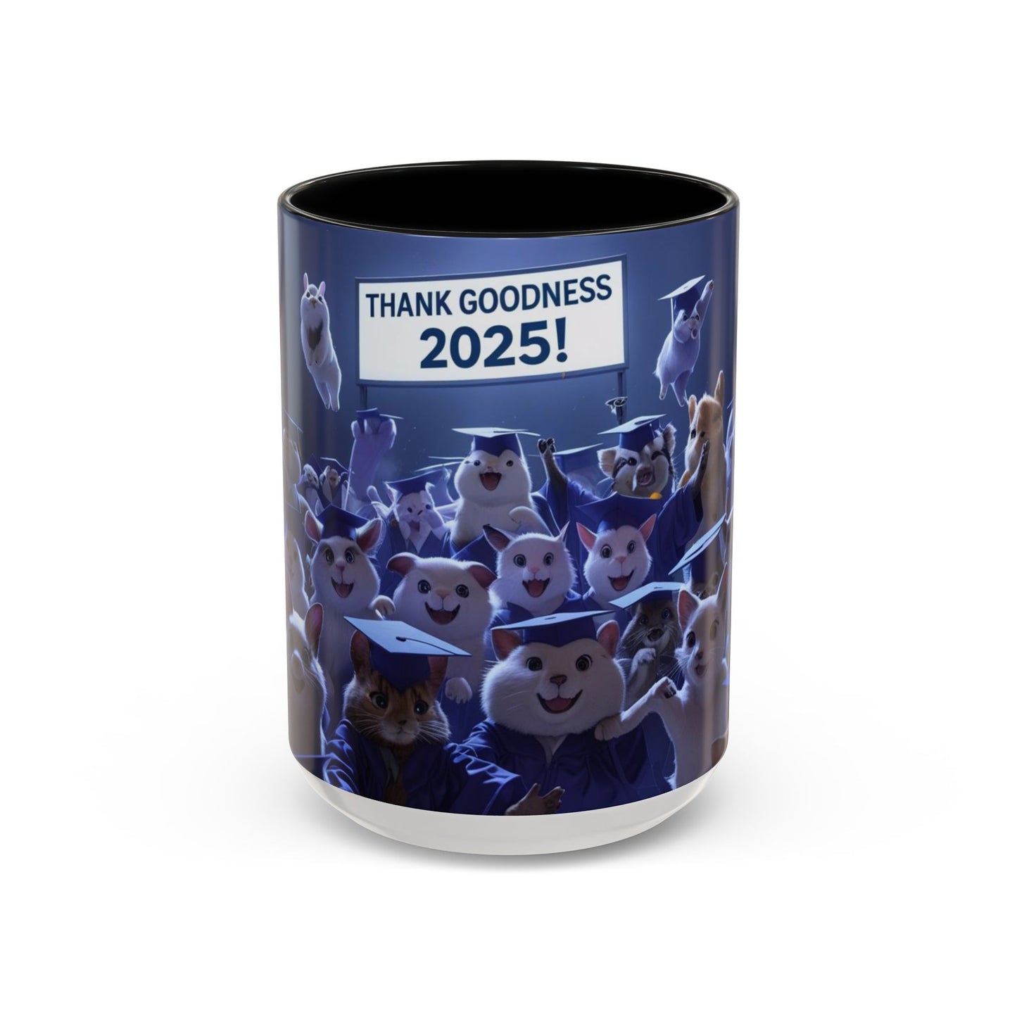 Anime Graduation Theme Accent Coffee Mug - Funny Cat & Dog Design, Perfect Gift for 2025 Grads, Inspirational Coffee Mug, Celebration Mug