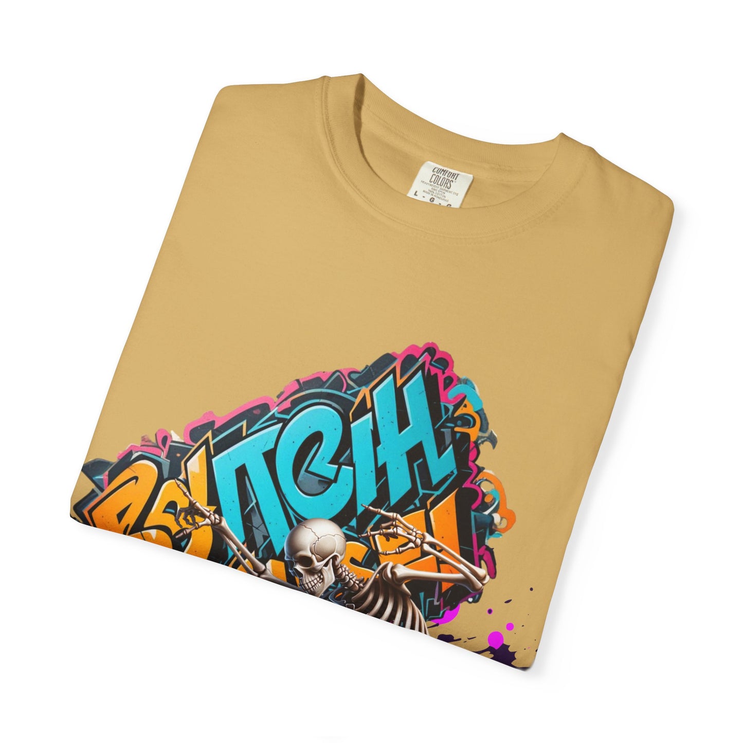 Edgy Skeleton Graffiti T-Shirt, Unisex Graphic Tee, Halloween Costume Shirt, Streetwear Style, Cool Gift for Teens