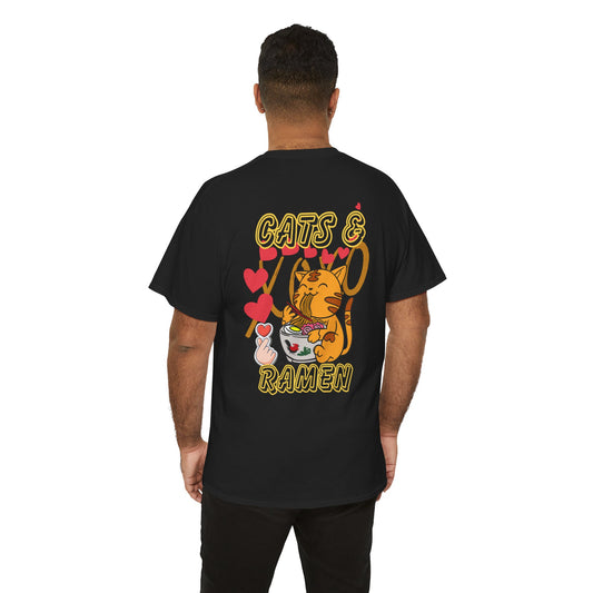 Cute Cat & Ramen Graphic Tee, Fun T-Shirt for Cat Lovers, Gift for Foodies, Casual Wear, Perfect for Parties & Celebrations