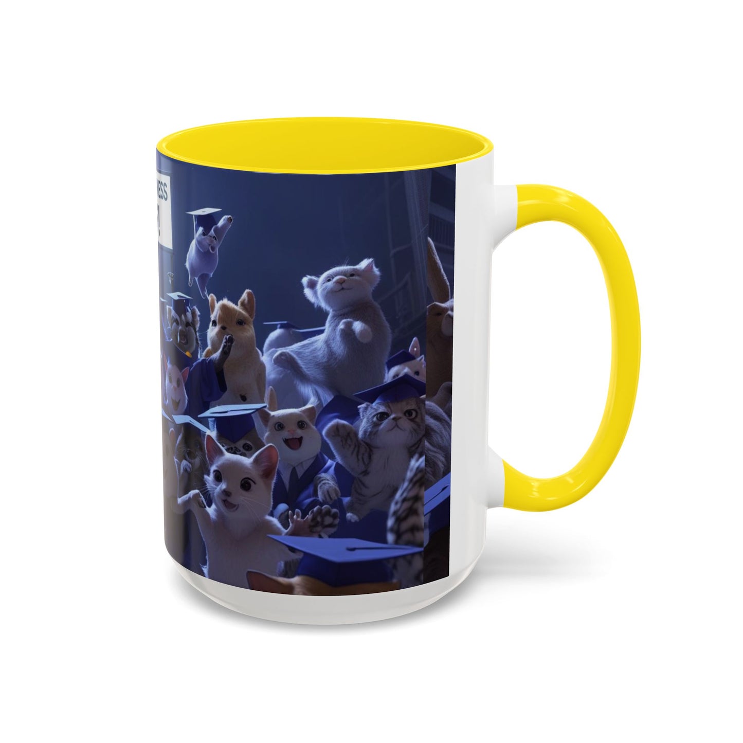 Anime Graduation Theme Accent Coffee Mug - Funny Cat & Dog Design, Perfect Gift for 2025 Grads, Inspirational Coffee Mug, Celebration Mug