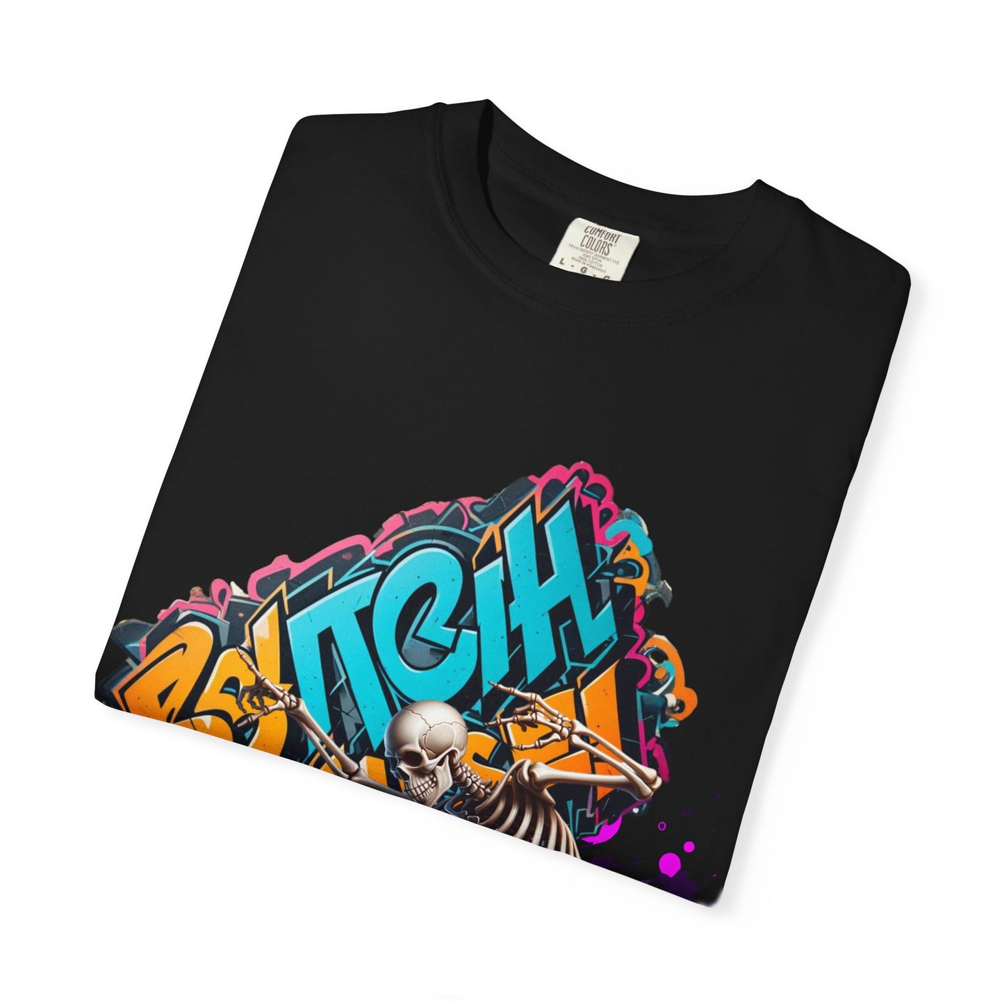 Edgy Skeleton Graffiti T-Shirt, Unisex Graphic Tee, Halloween Costume Shirt, Streetwear Style, Cool Gift for Teens
