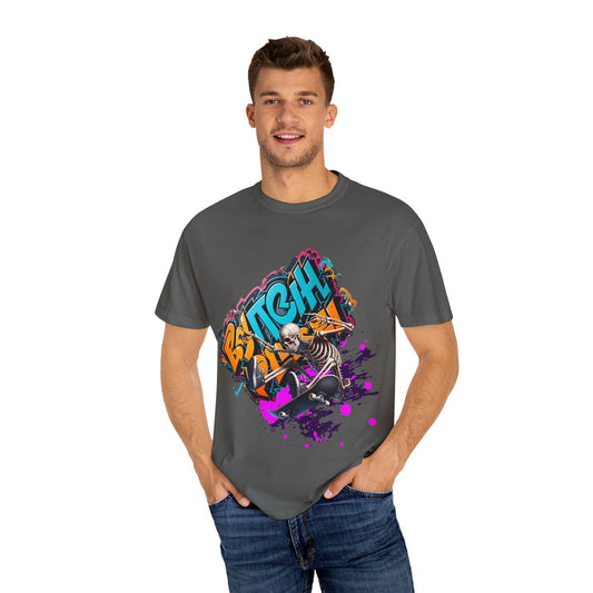 Edgy Skeleton Graffiti T-Shirt, Unisex Graphic Tee, Halloween Costume Shirt, Streetwear Style, Cool Gift for Teens