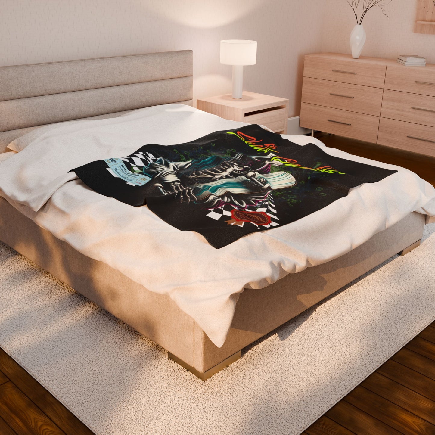Skate Bandits Velveteen Plush Blanket - Cozy Throw for Skaters, Home Decor, Gift for Skateboard Lovers, Halloween Blanket, Retro Vibe