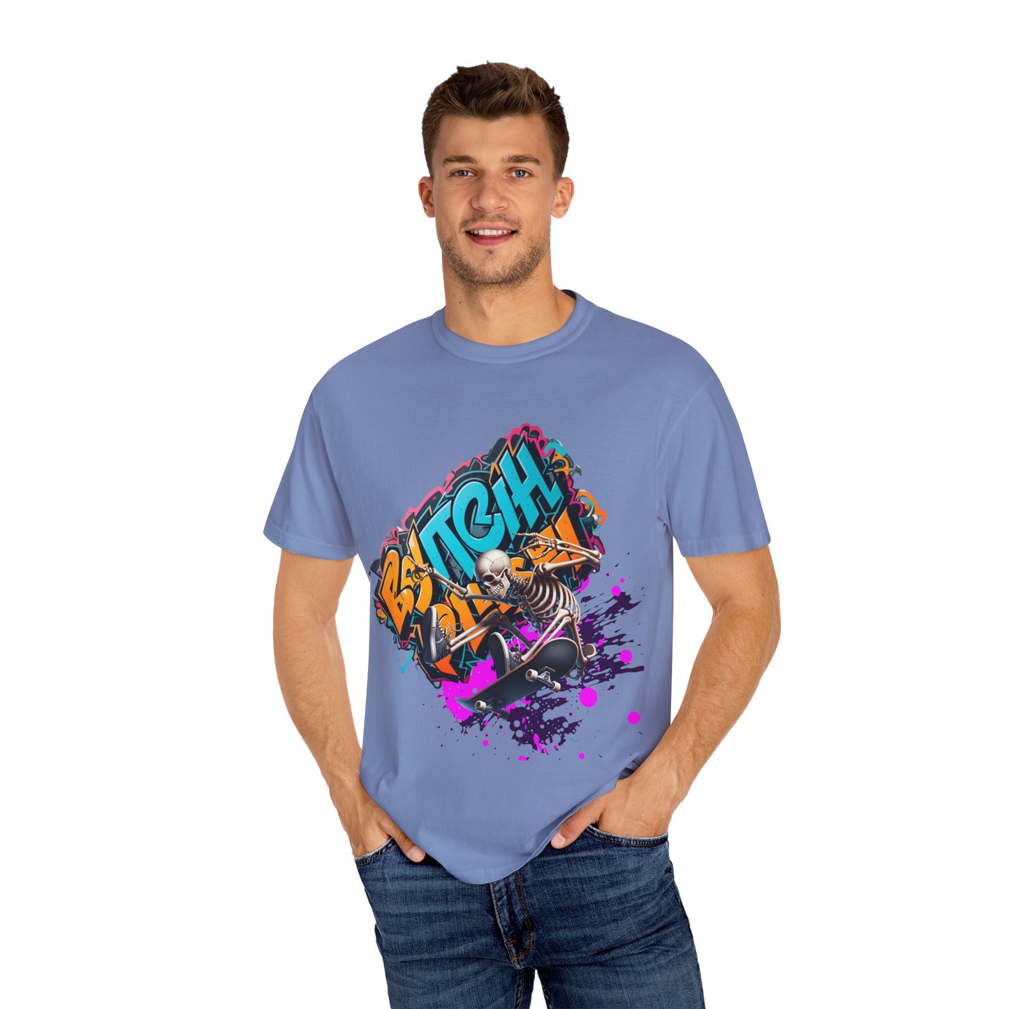 Edgy Skeleton Graffiti T-Shirt, Unisex Graphic Tee, Halloween Costume Shirt, Streetwear Style, Cool Gift for Teens