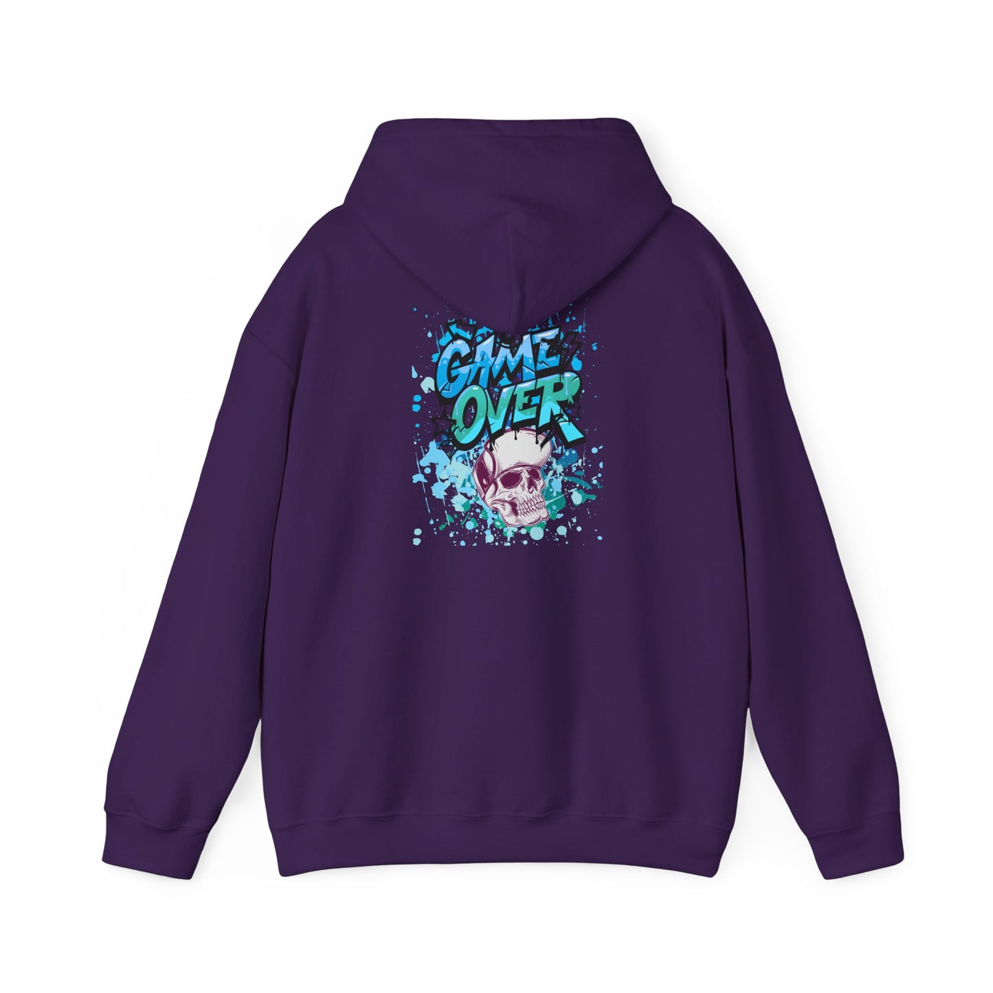 Game Over Skull Hoodie - Unisex Heavy Blend Sweatshirt, Perfect for Gamers, Casual Wear, Unique Gift, Streetwear Style, Graphic Apparel