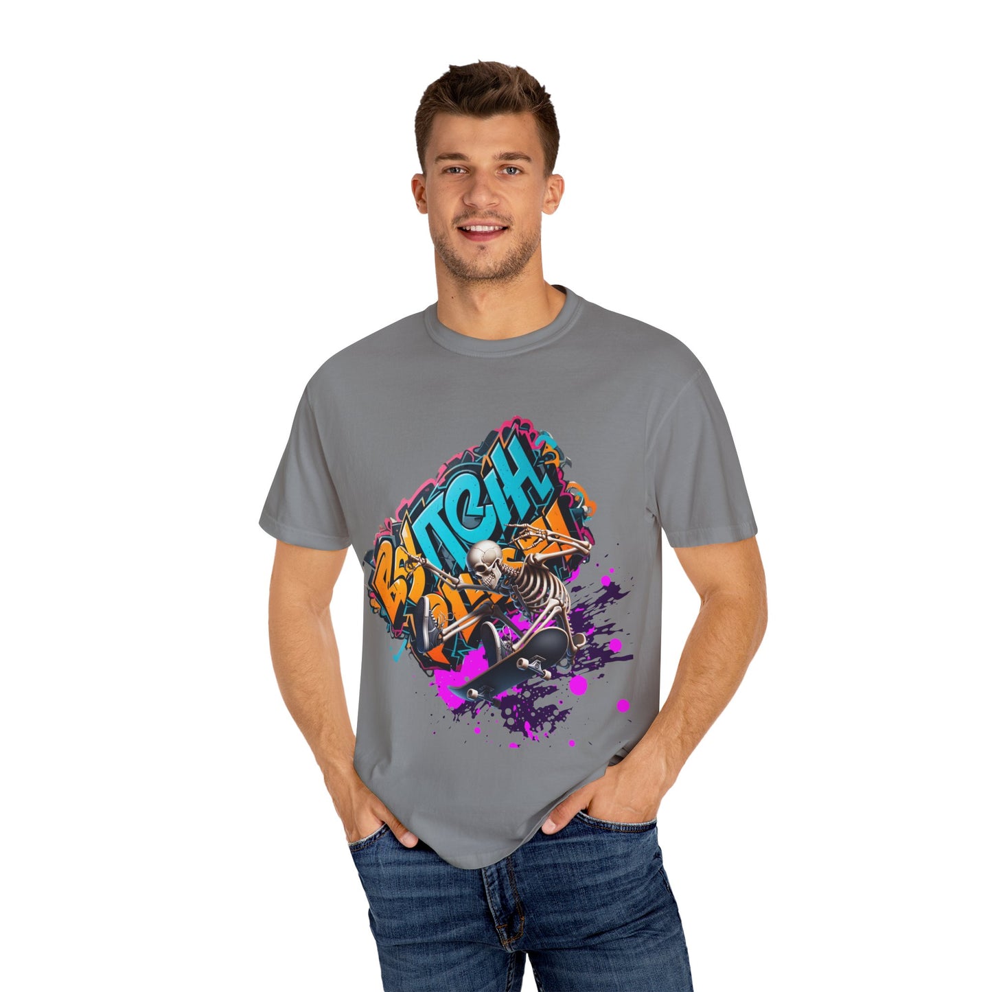 Edgy Skeleton Graffiti T-Shirt, Unisex Graphic Tee, Halloween Costume Shirt, Streetwear Style, Cool Gift for Teens