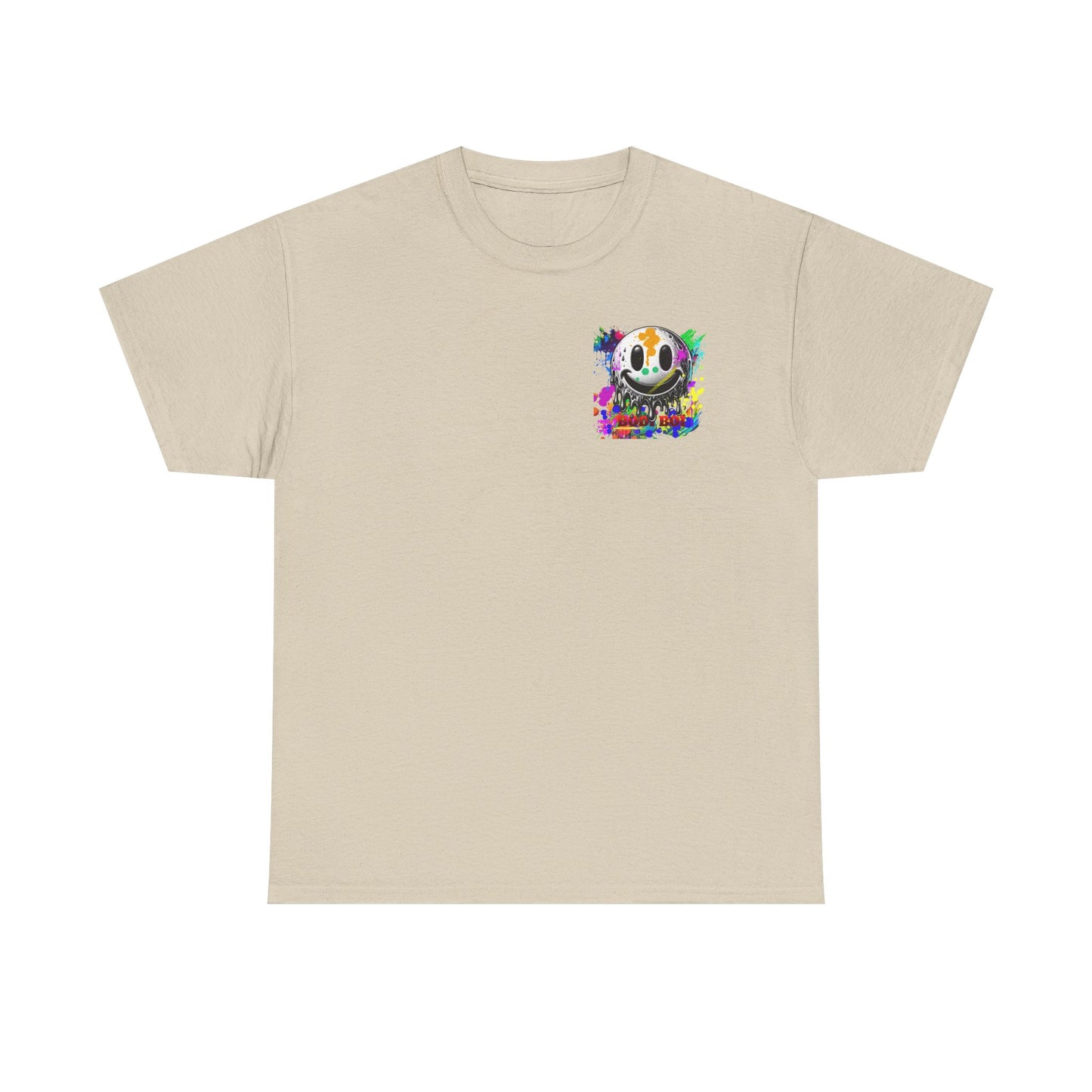 Colorful Graffiti Tee, Unisex Heavy Cotton Tee with Smiley Face Design, Streetwear Top, Graphic Tee for Art Lovers, Casual Gift for Friends