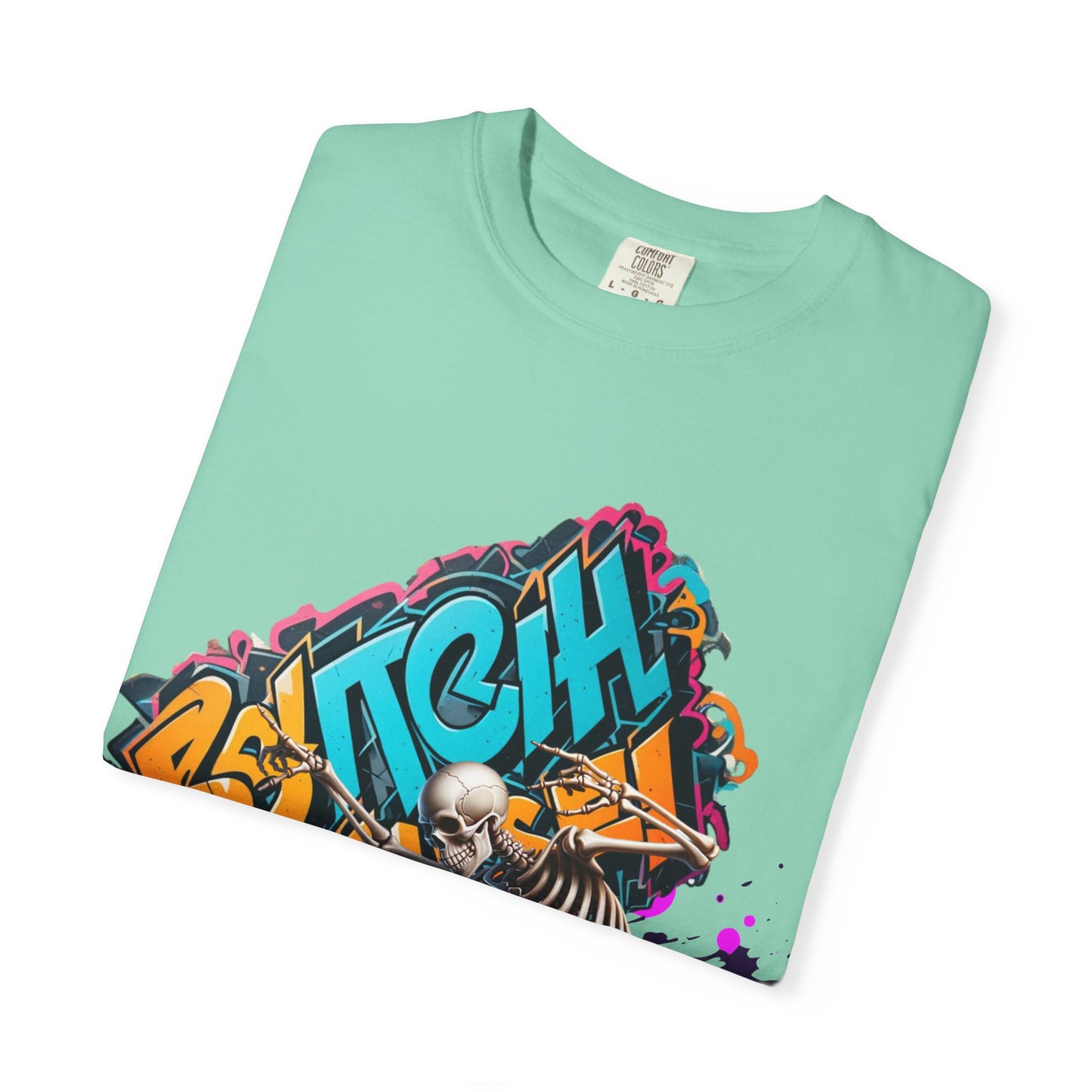 Edgy Skeleton Graffiti T-Shirt, Unisex Graphic Tee, Halloween Costume Shirt, Streetwear Style, Cool Gift for Teens