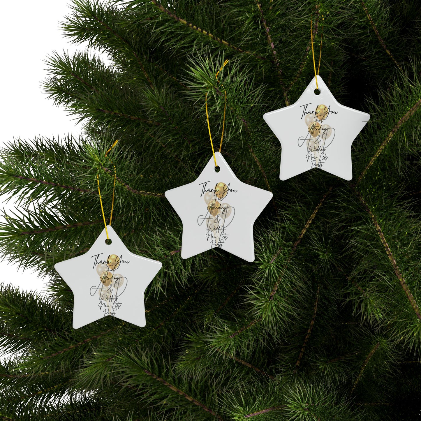 Wedding Thank You Ceramic Ornaments, Two-Sided Print, Holiday Decor, Bridal Shower Favors, Custom Keepsakes, Party Gifts