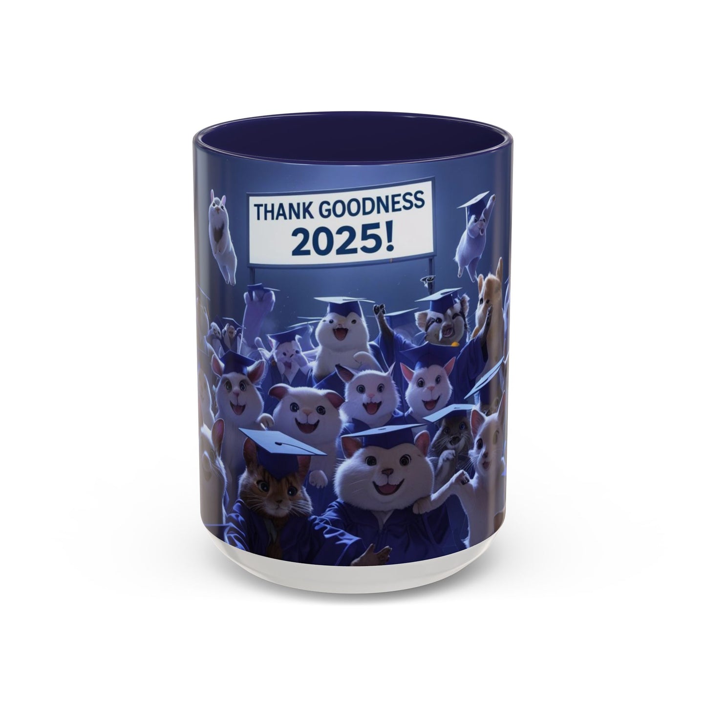 Anime Graduation Theme Accent Coffee Mug - Funny Cat & Dog Design, Perfect Gift for 2025 Grads, Inspirational Coffee Mug, Celebration Mug