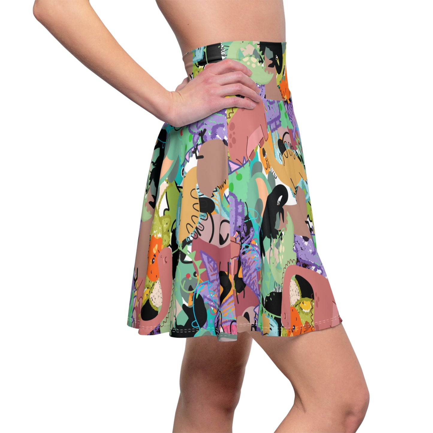 Dino Women Skater Skirt, Fun Print, Colorful Mini Skirt, Casual Wear, Festival Outfit, Unique Gift Idea